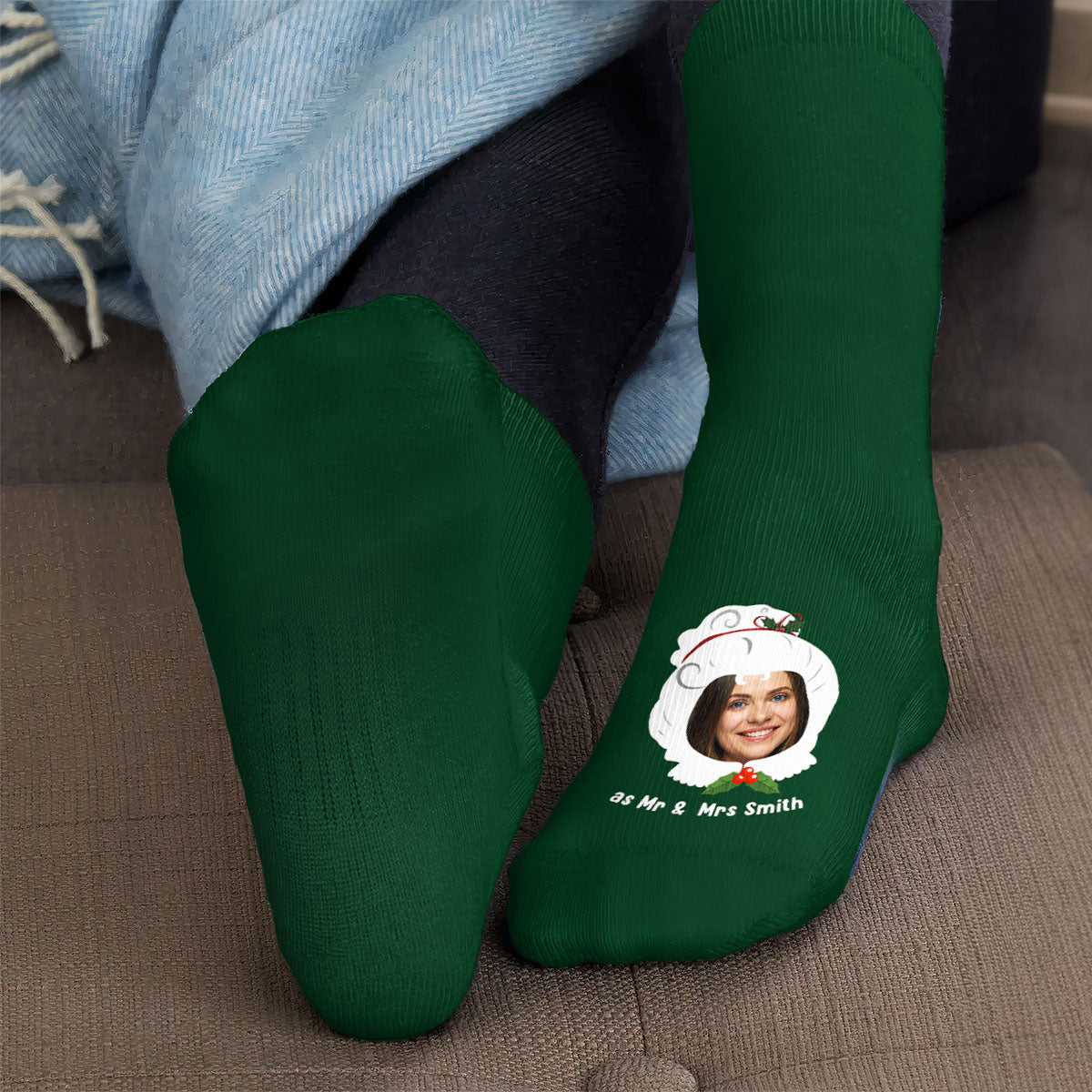 First Married Christmas - Personalized Photo Crew Socks