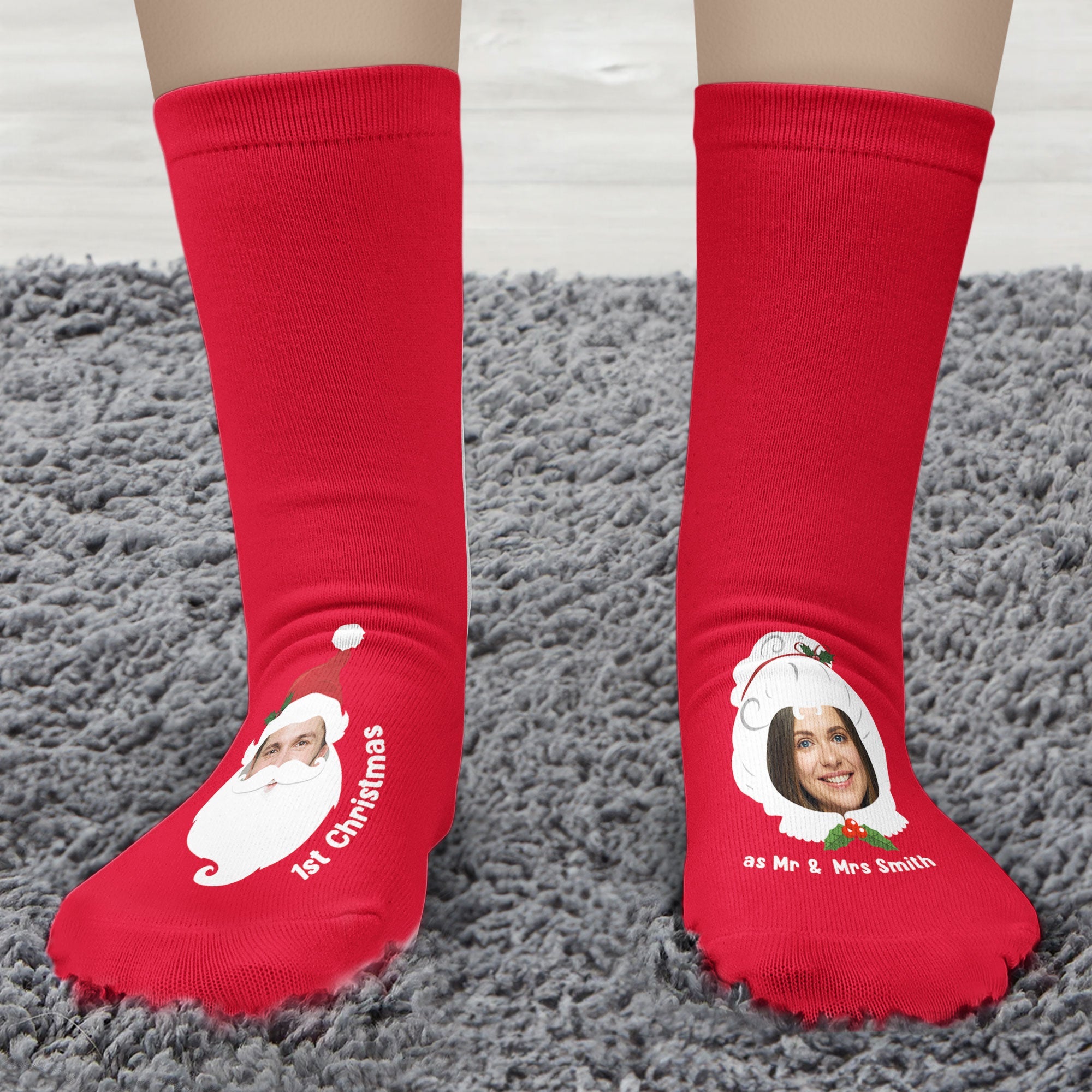 First Married Christmas - Personalized Photo Crew Socks