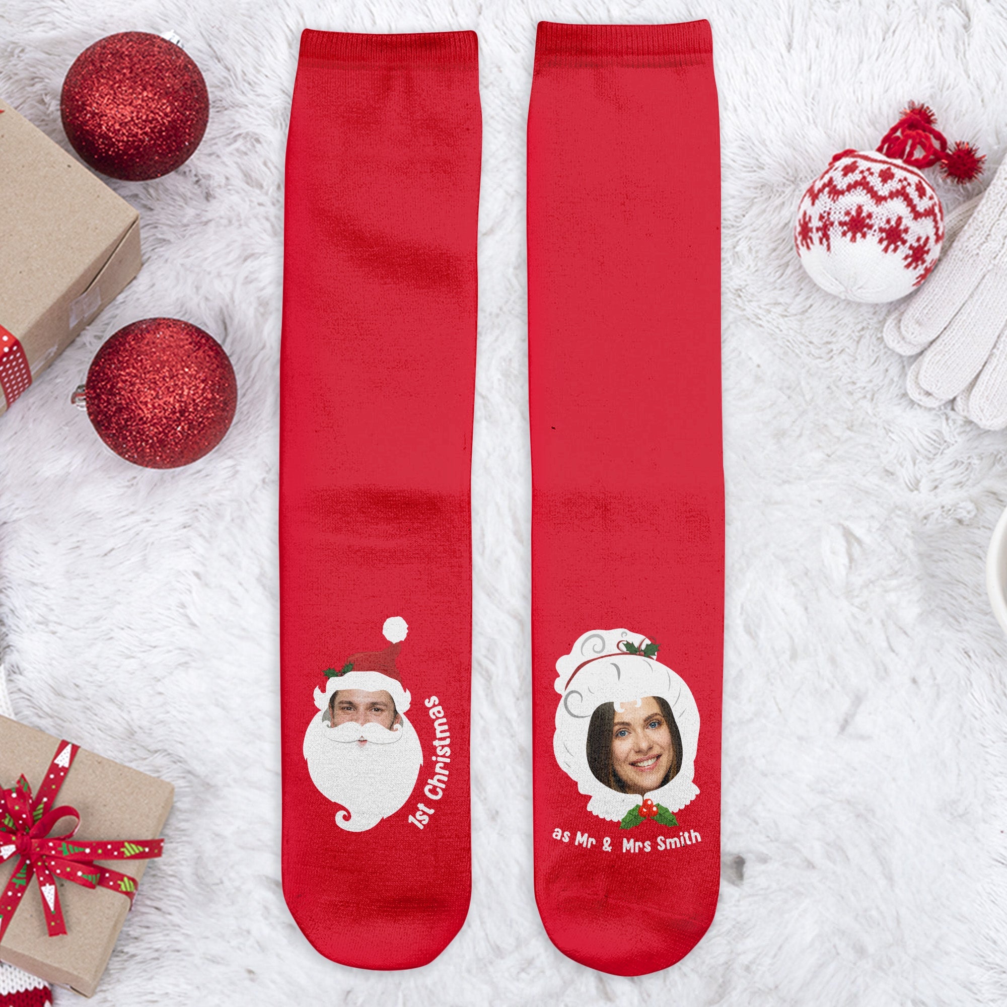 First Married Christmas - Personalized Photo Crew Socks