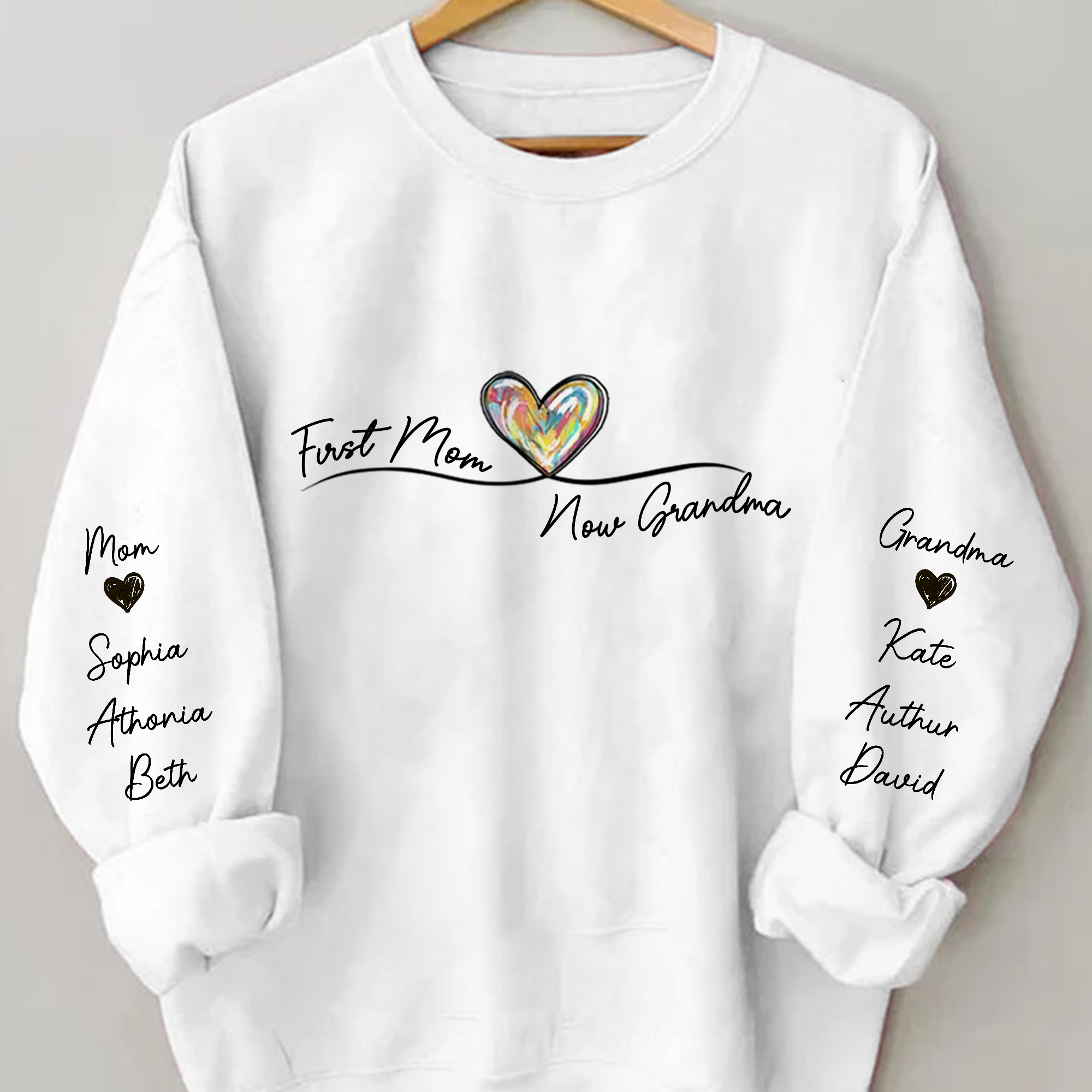 First Mom Now Grandma Custom Names On Sleeve - Personalized Sweatshirt