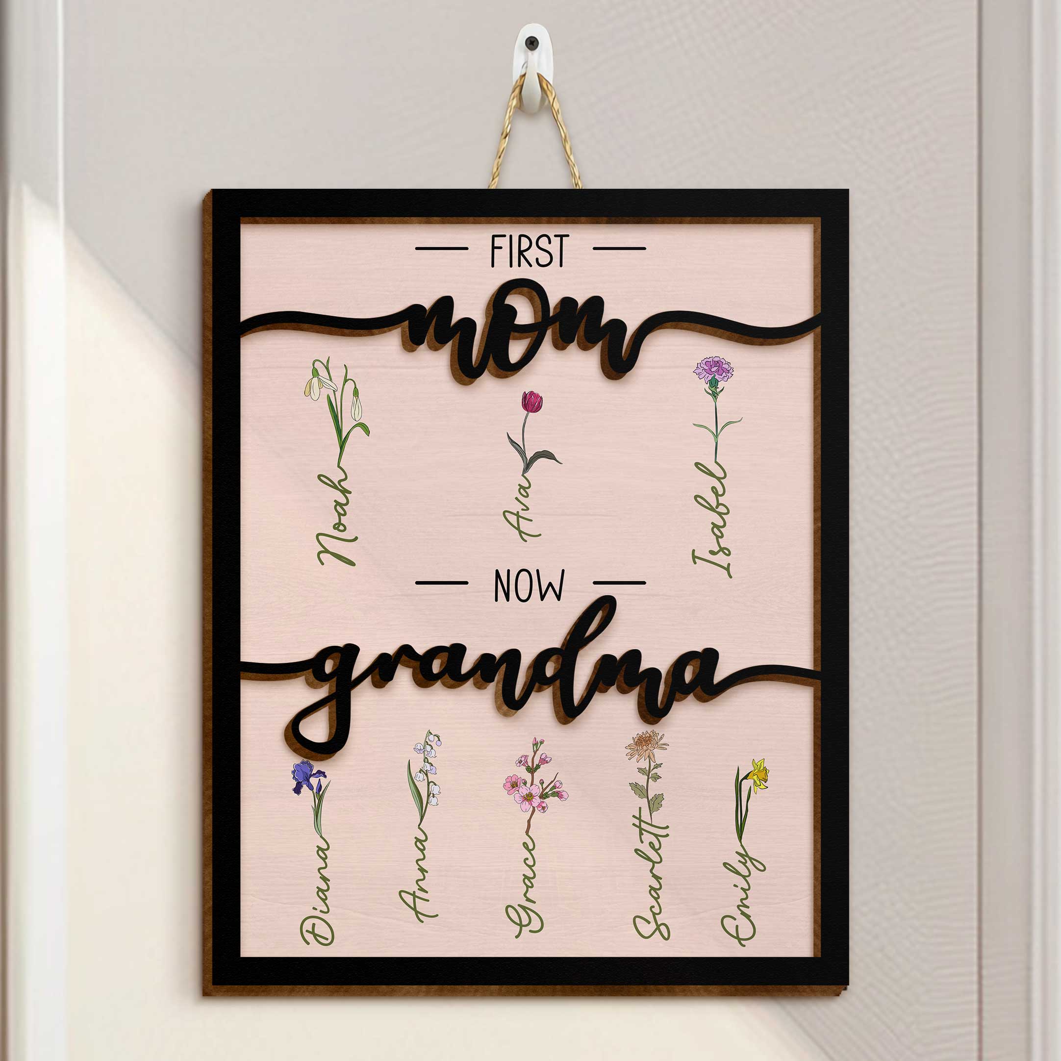 First Mom Now Grandma - Personalized 2 Layers Wood Sign