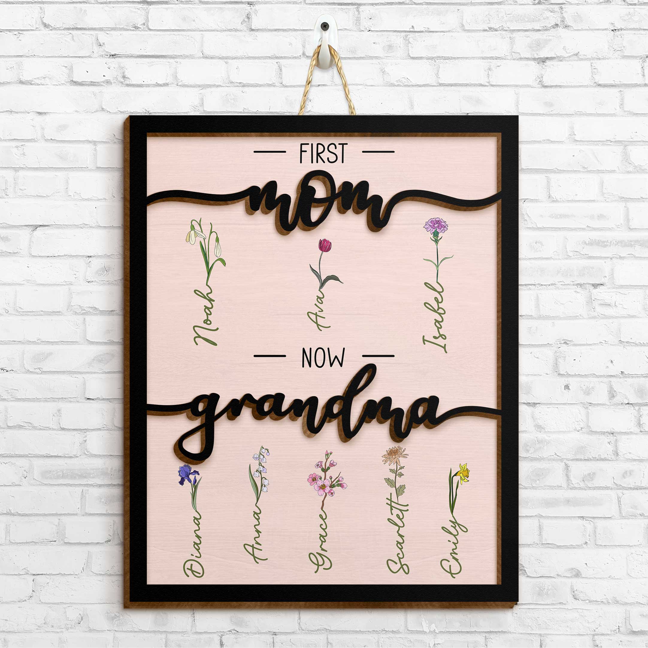 First Mom Now Grandma - Personalized 2 Layers Wood Sign