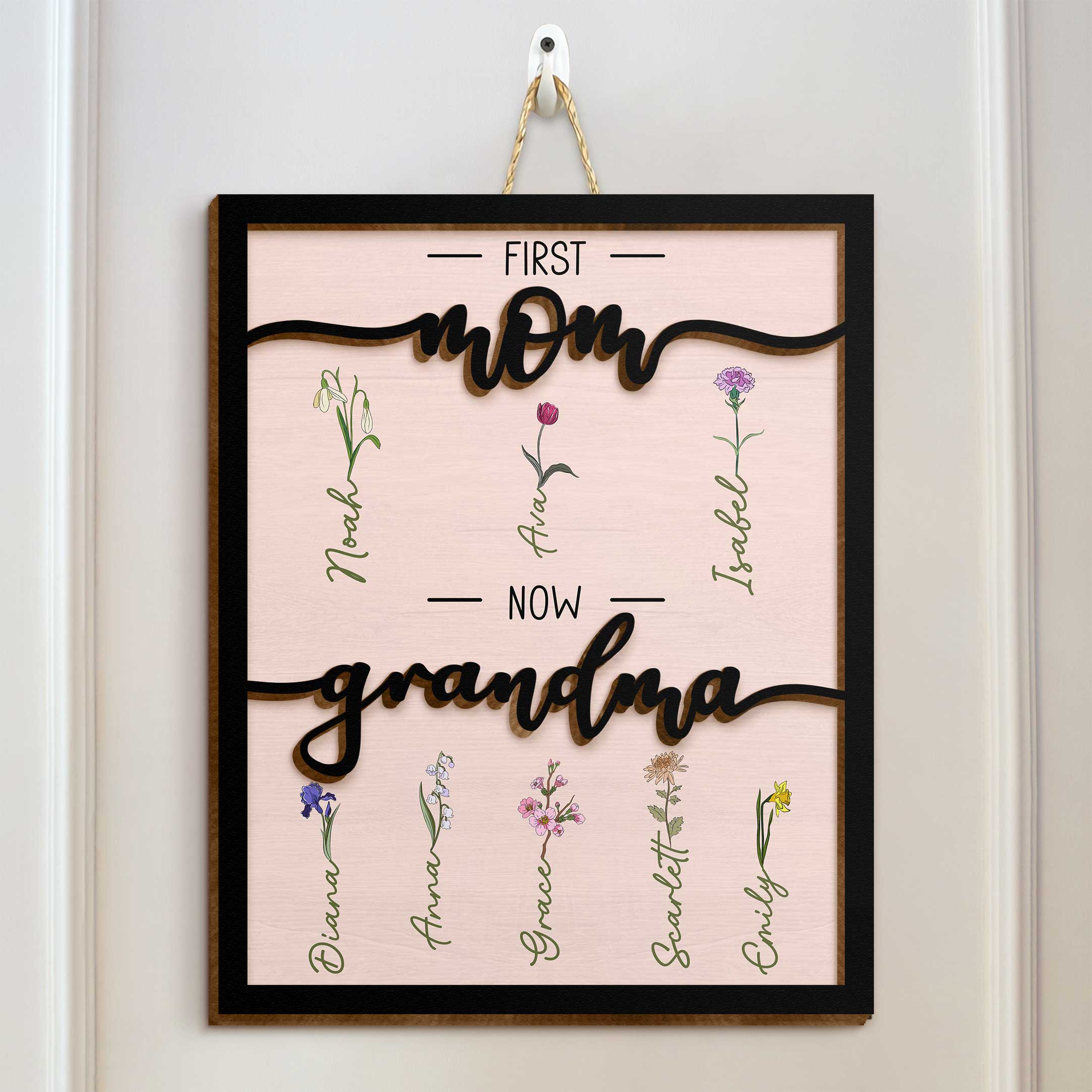 First Mom Now Grandma - Personalized 2 Layers Wood Sign