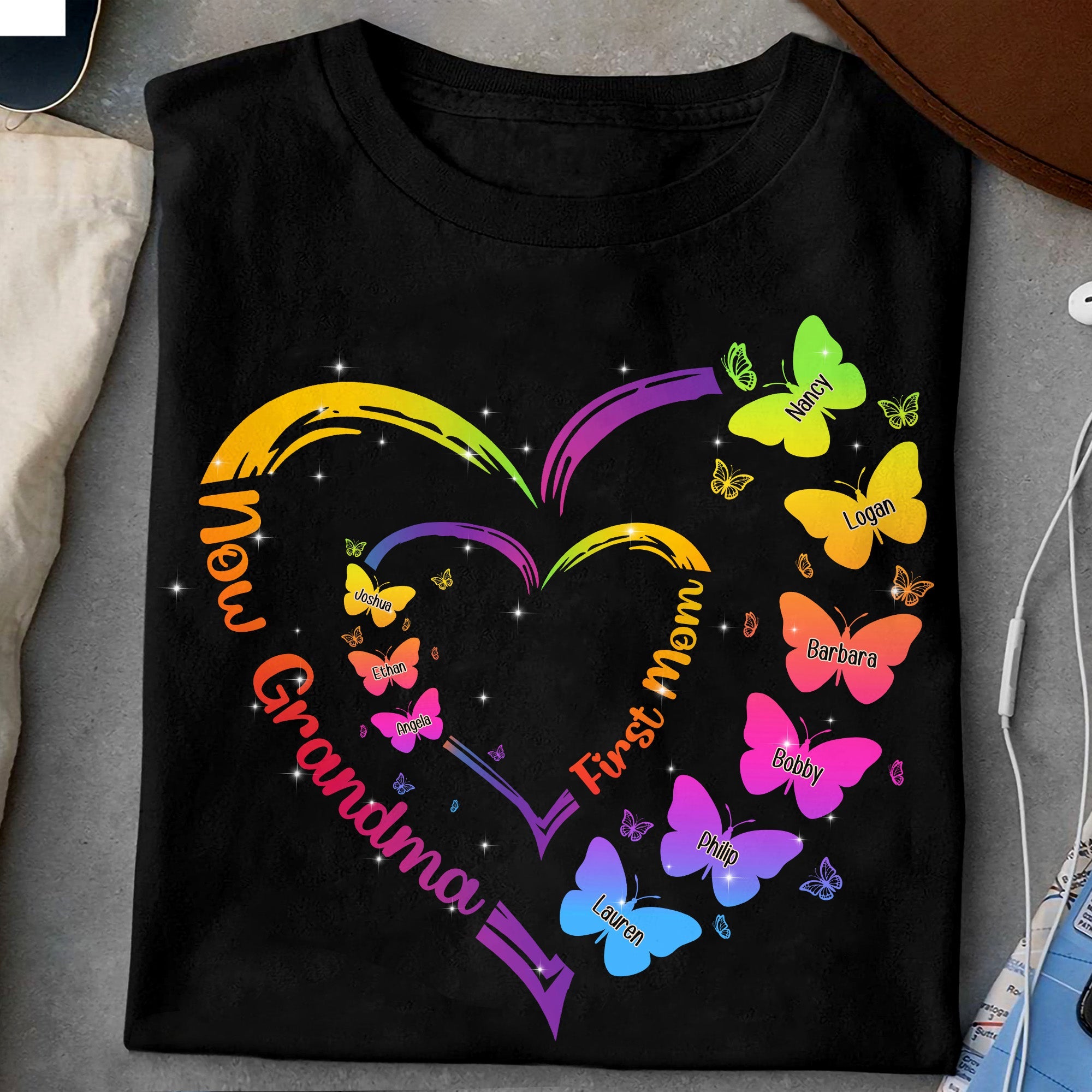 First Mom Now Grandma With Butterfly - Personalized Shirt