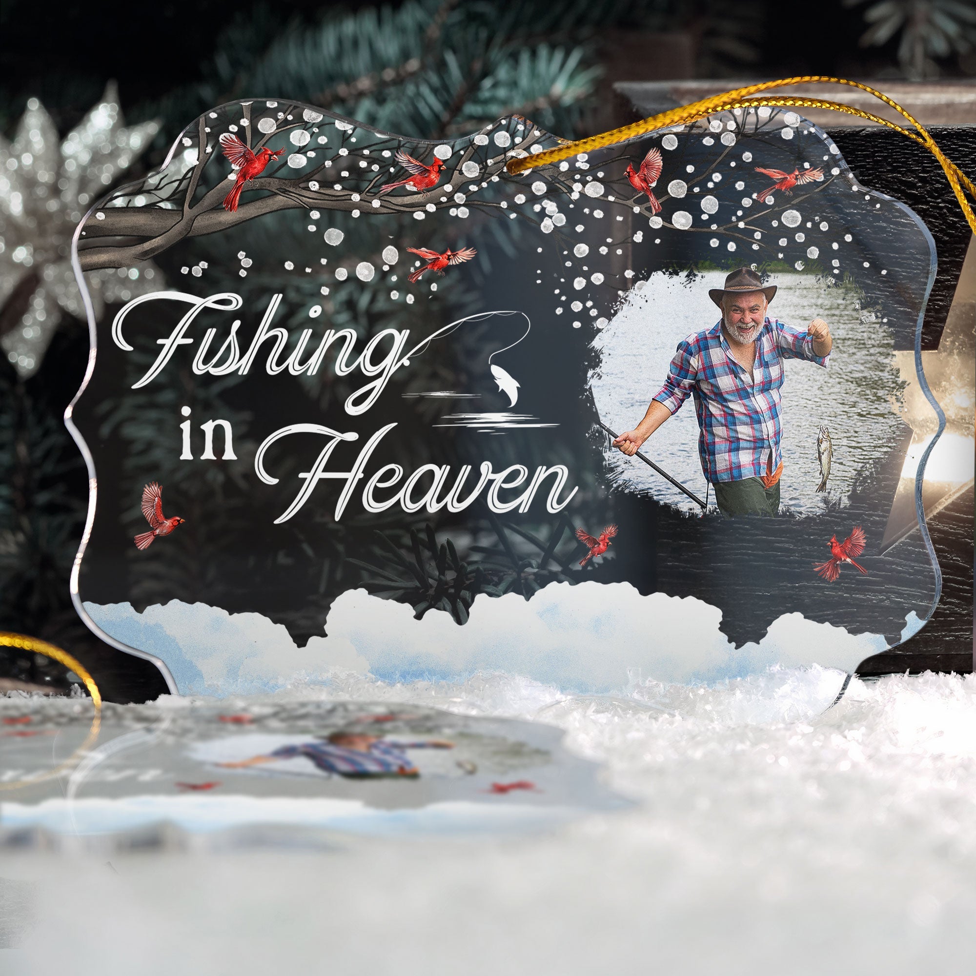 Fishing In Heaven - Ver 2 - Personalized Acrylic Photo Ornament