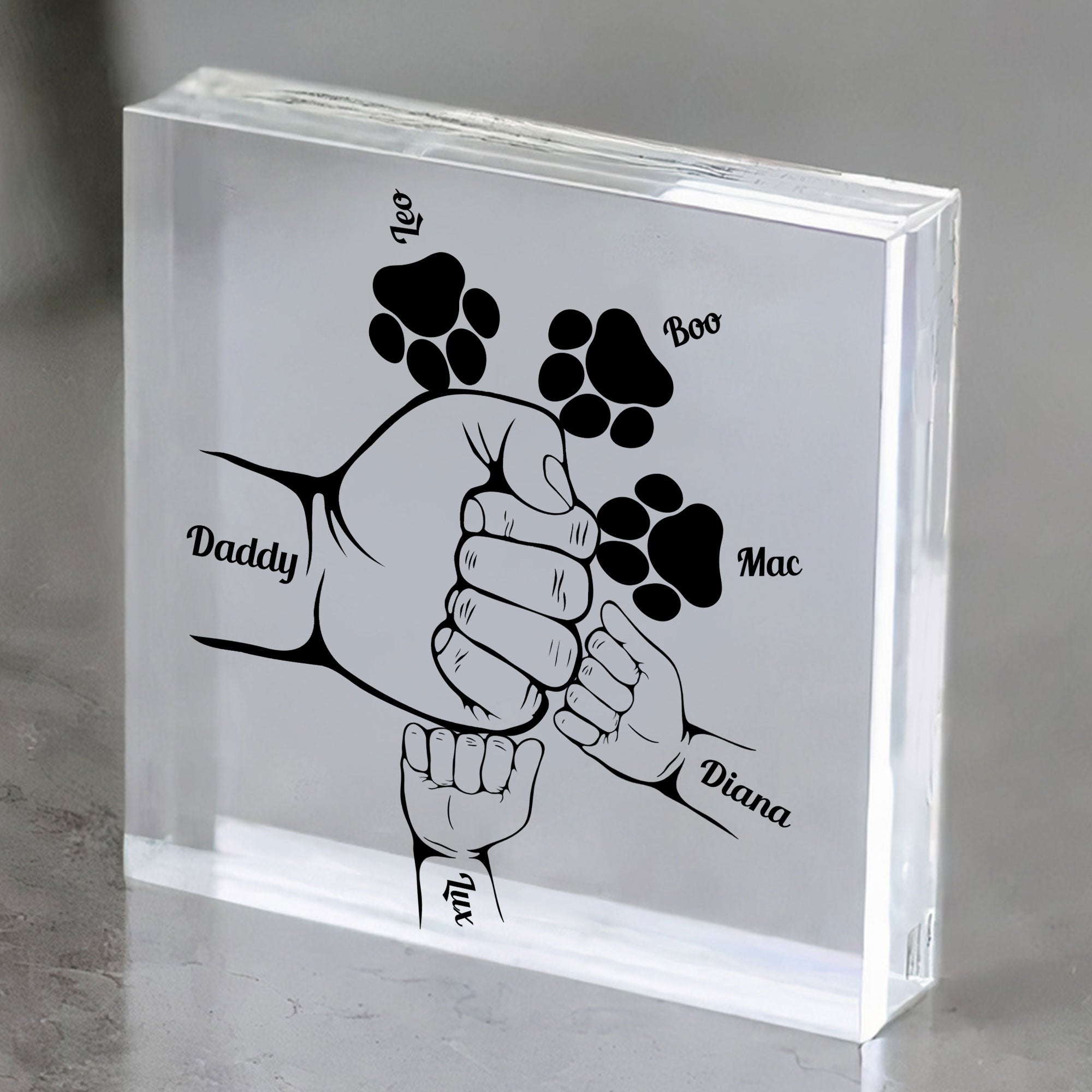 Fist Bump Dad Grandpa Papa And Kids - Personalized Custom Square-Shaped Acrylic Plaque