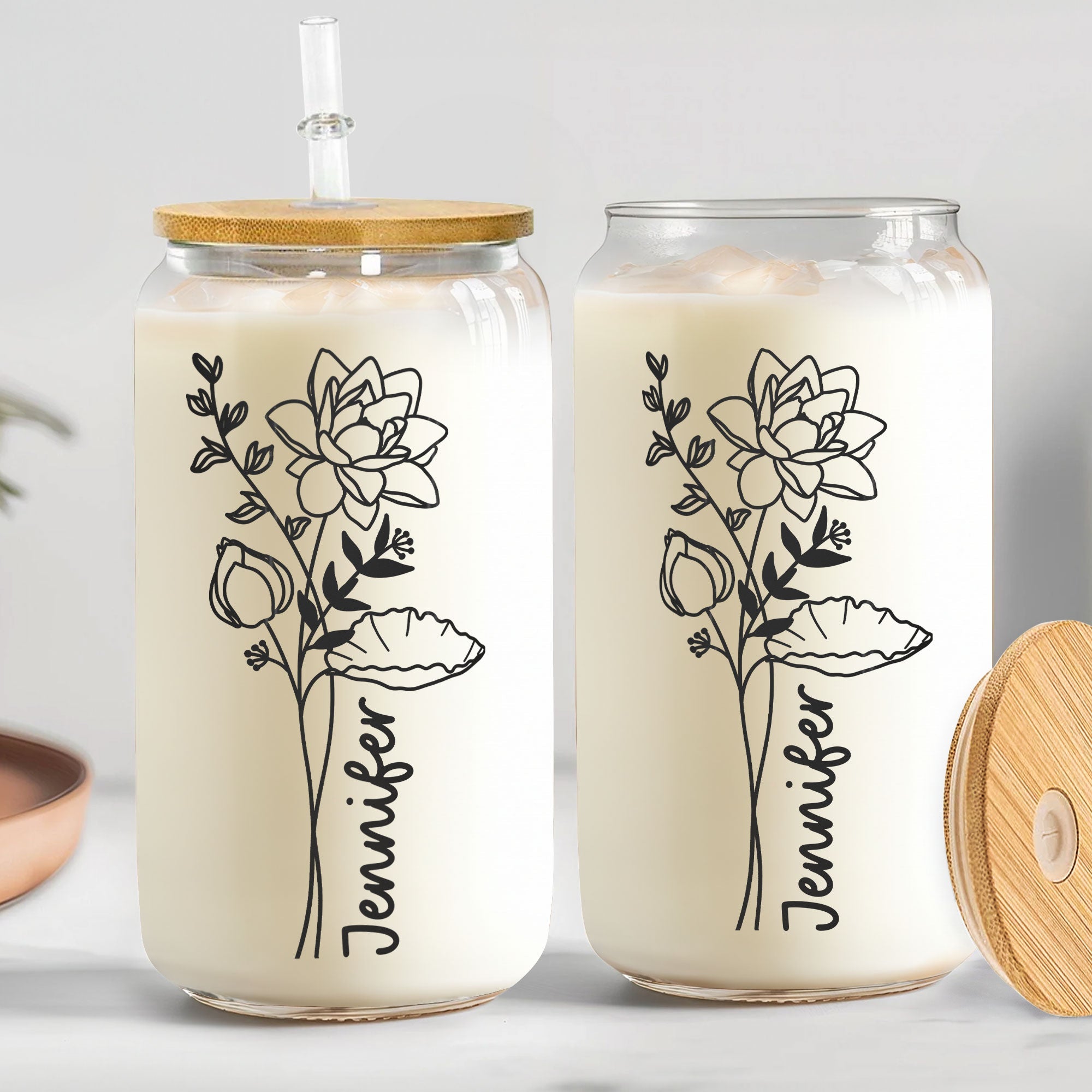 Flowers Glass Can - Personalized Clear Glass Can