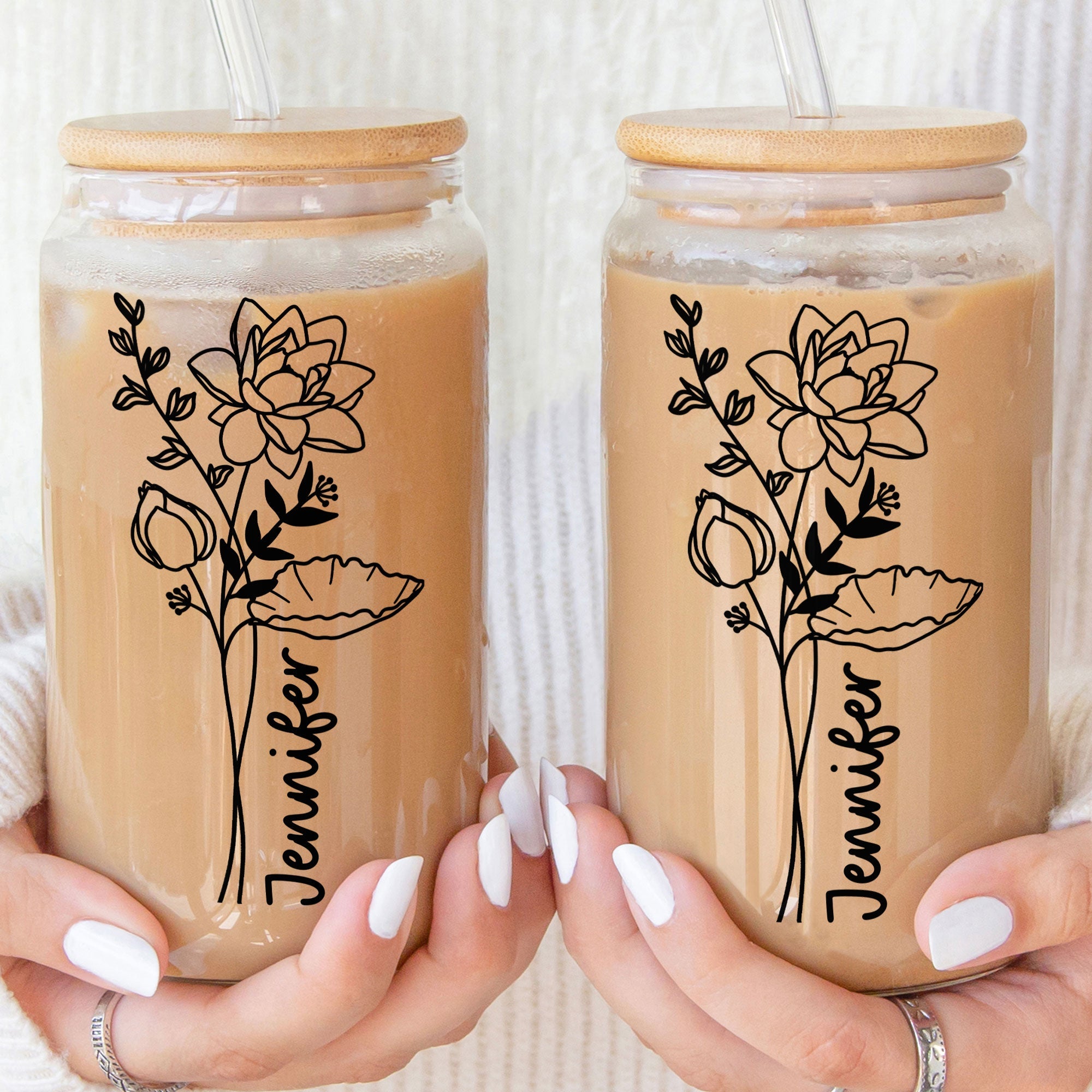 Flowers Glass Can - Personalized Clear Glass Can