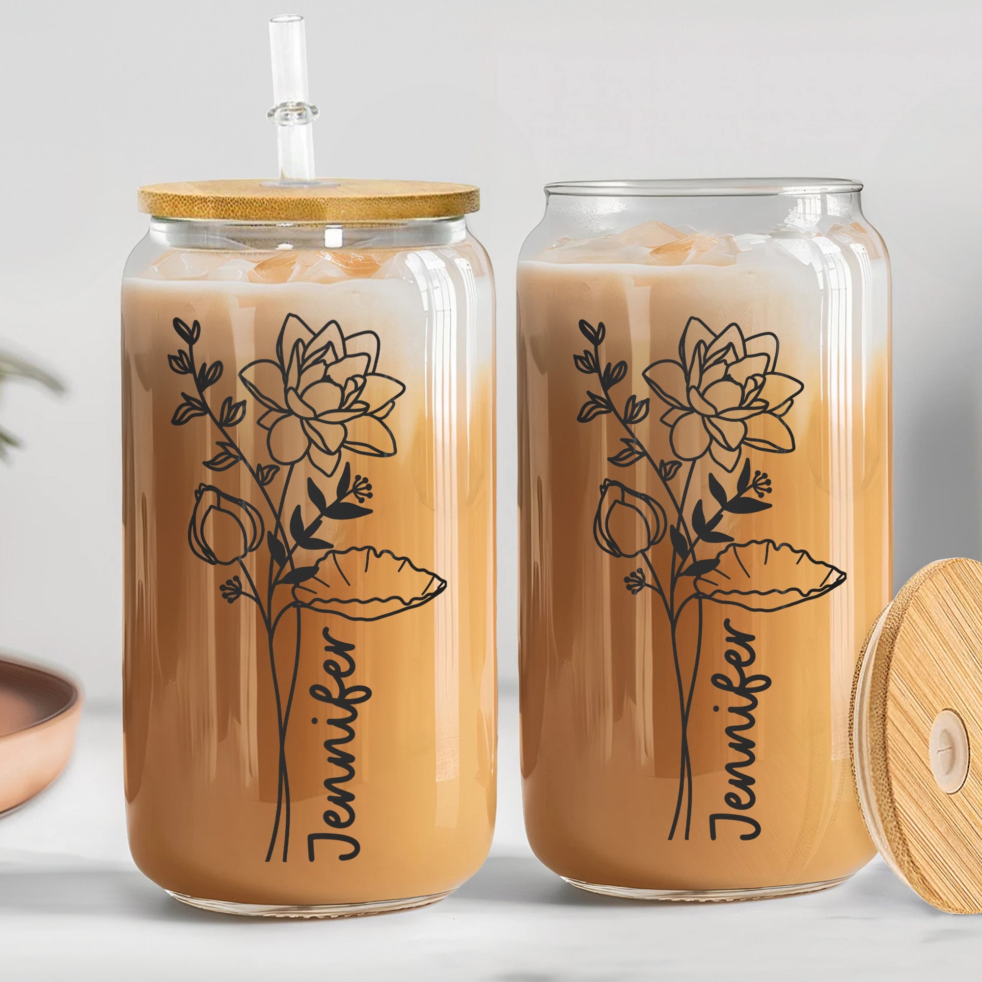 Flowers Glass Can - Personalized Clear Glass Can