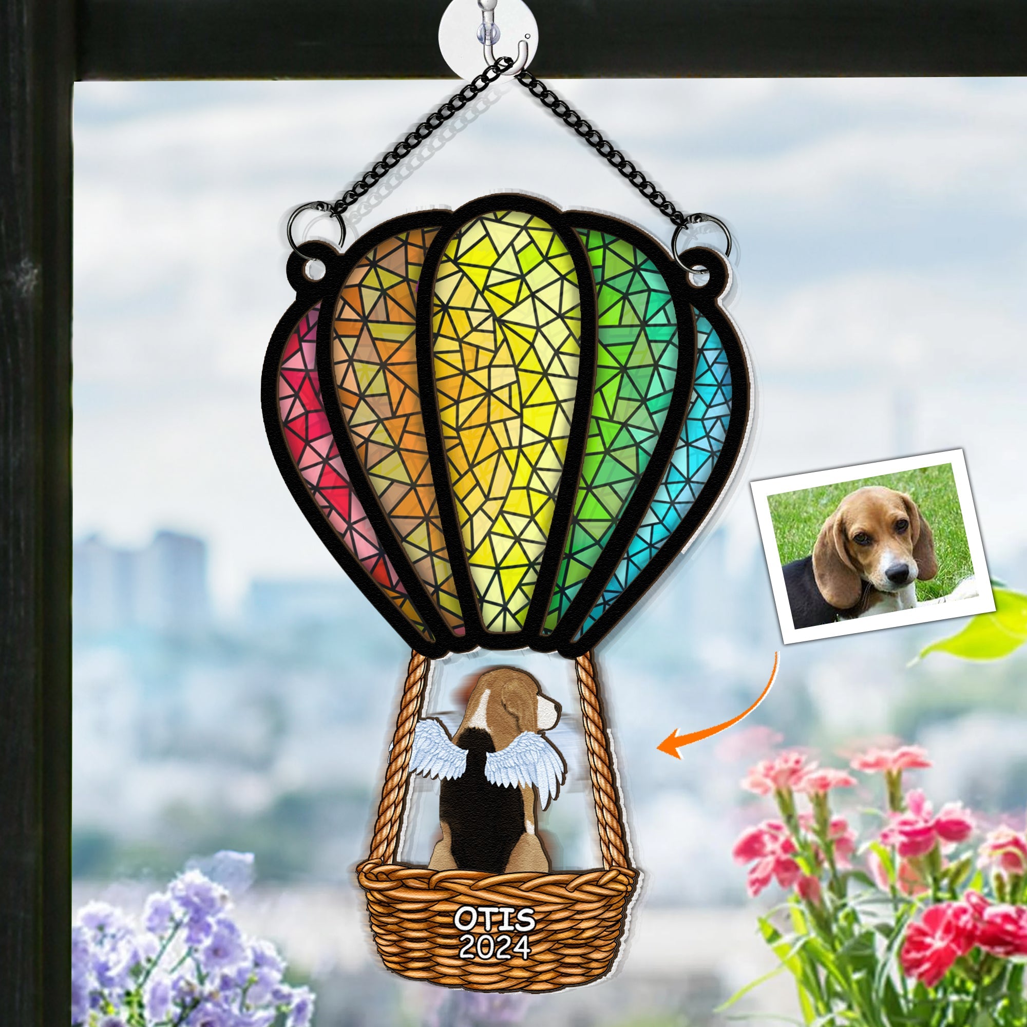 Flying With Air Balloon- Personalized Window Hanging Suncatcher Ornament