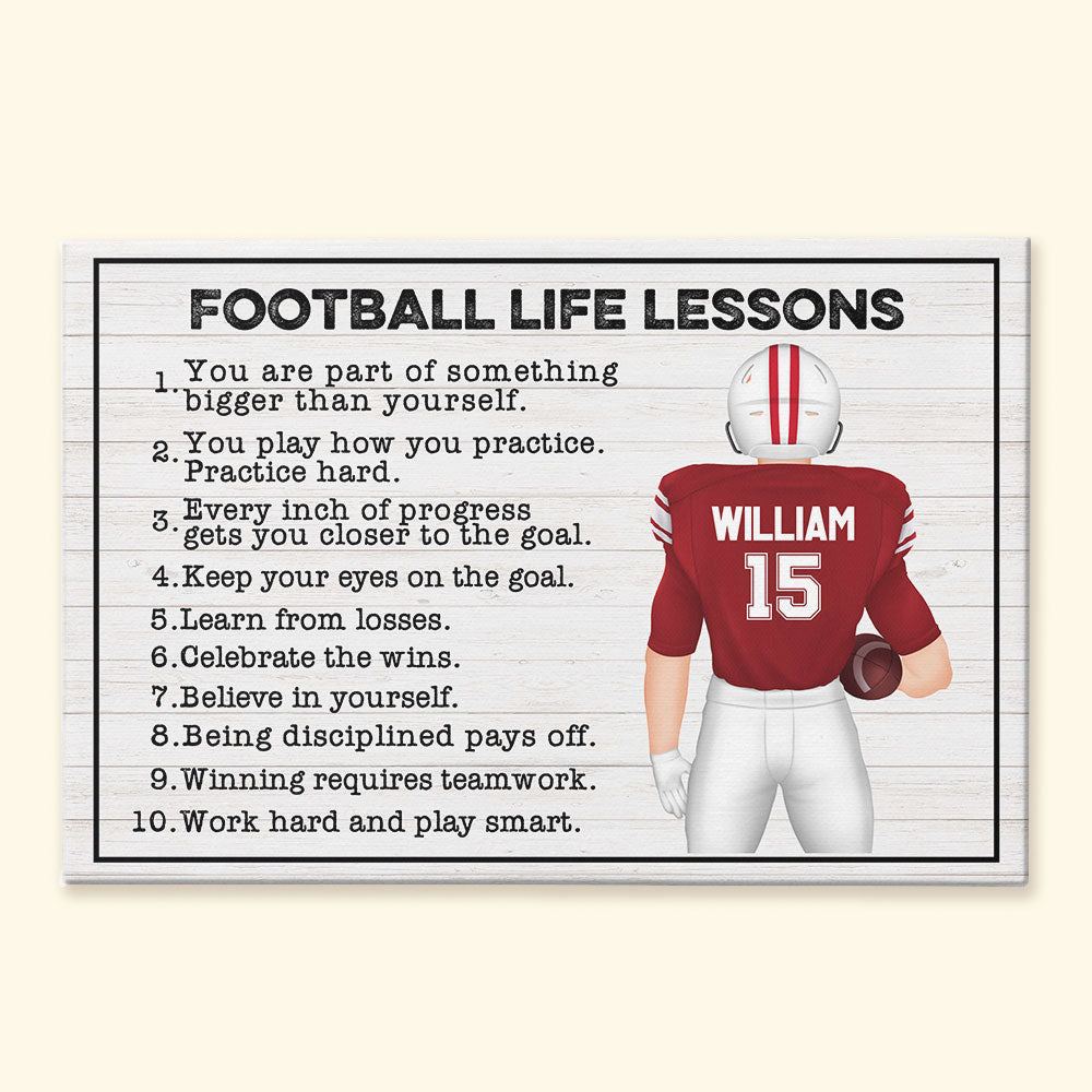 Football Life Lessons - Personalized Poster/Canvas - Birthday Gift For Football Player, Son, Grandson, Teammates