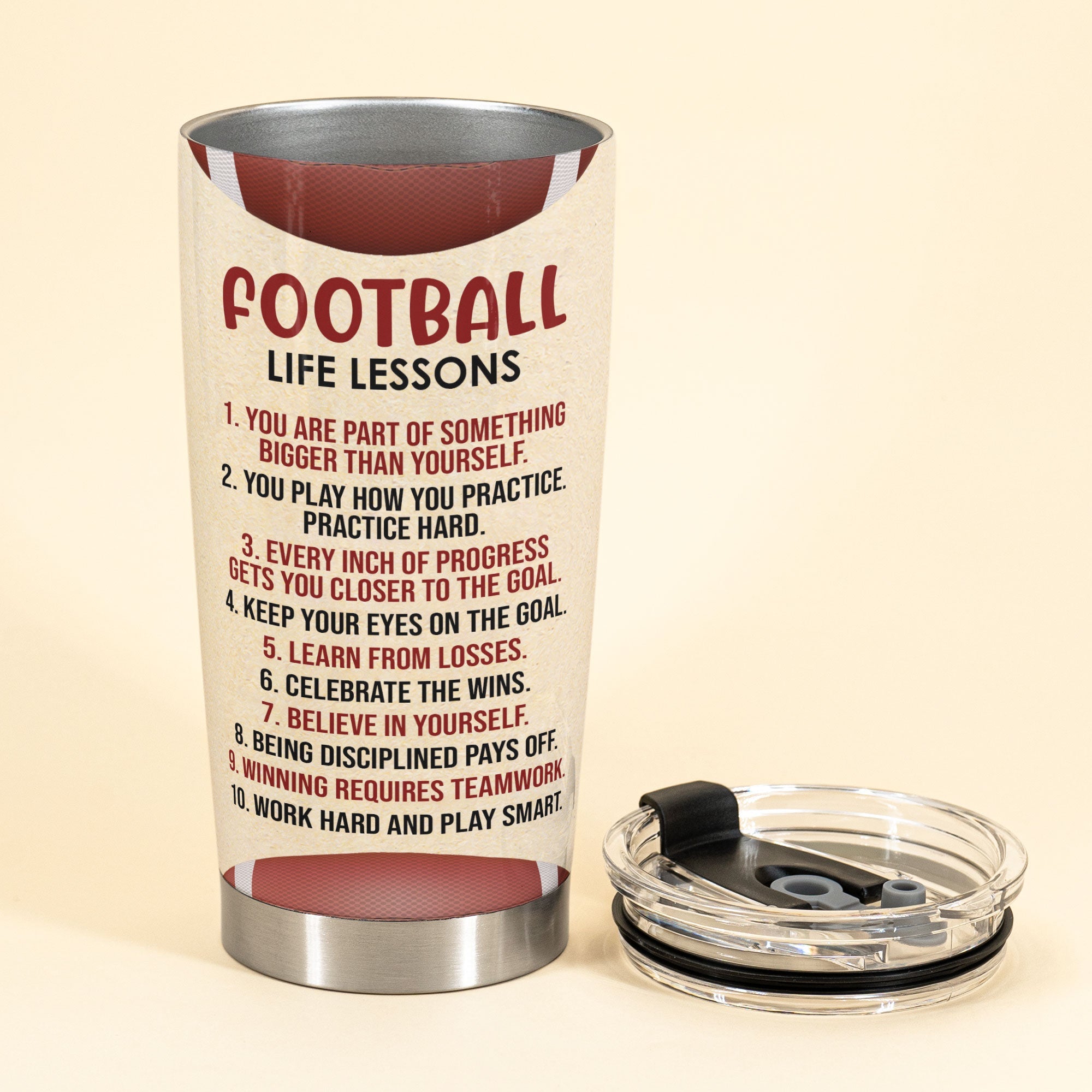 Football Life Lessons - Personalized Tumbler Cup - Birthday Gift For Football Player, Son, Grandson, Teammates