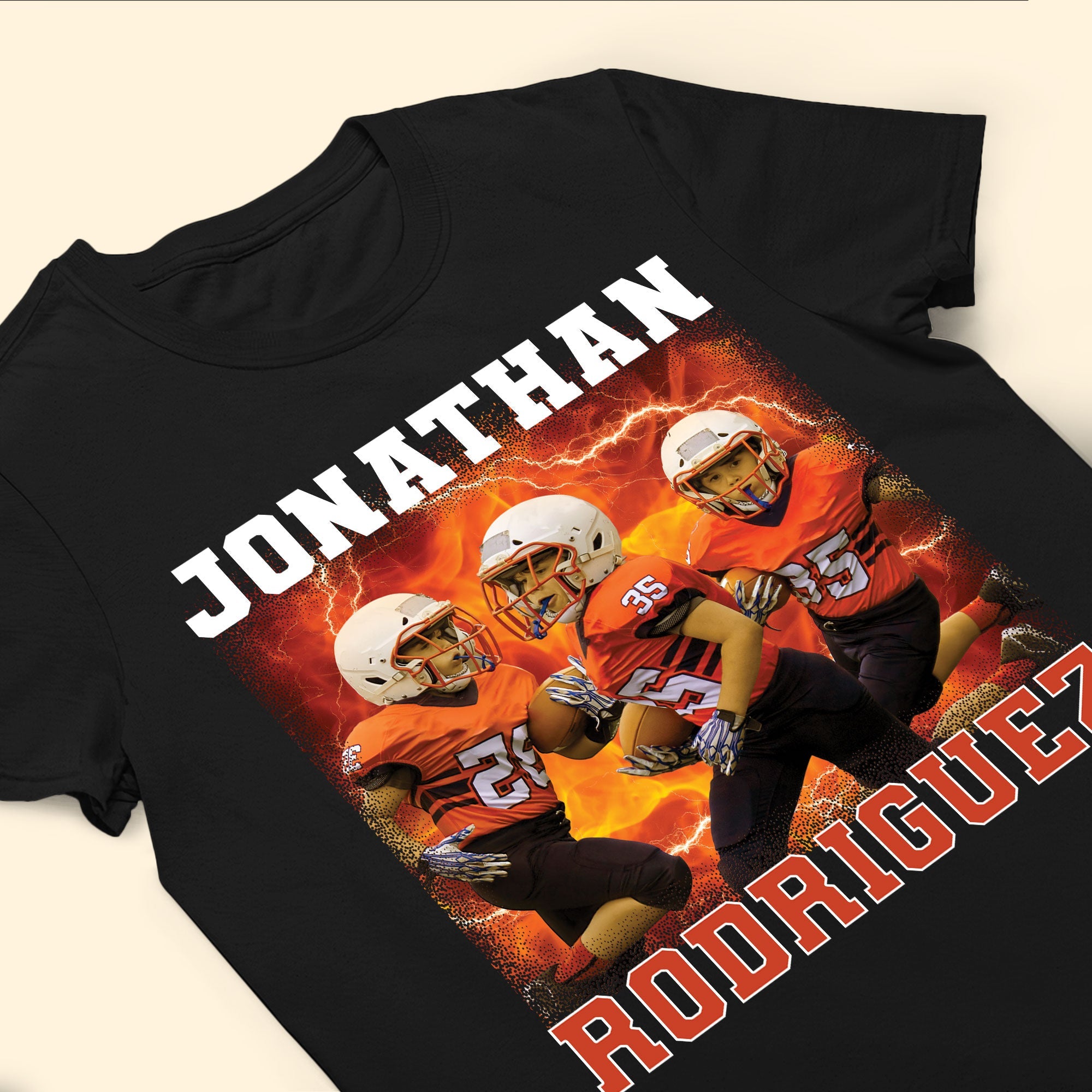 Football Player Bootleg Tee - Personalized Photo Shirt