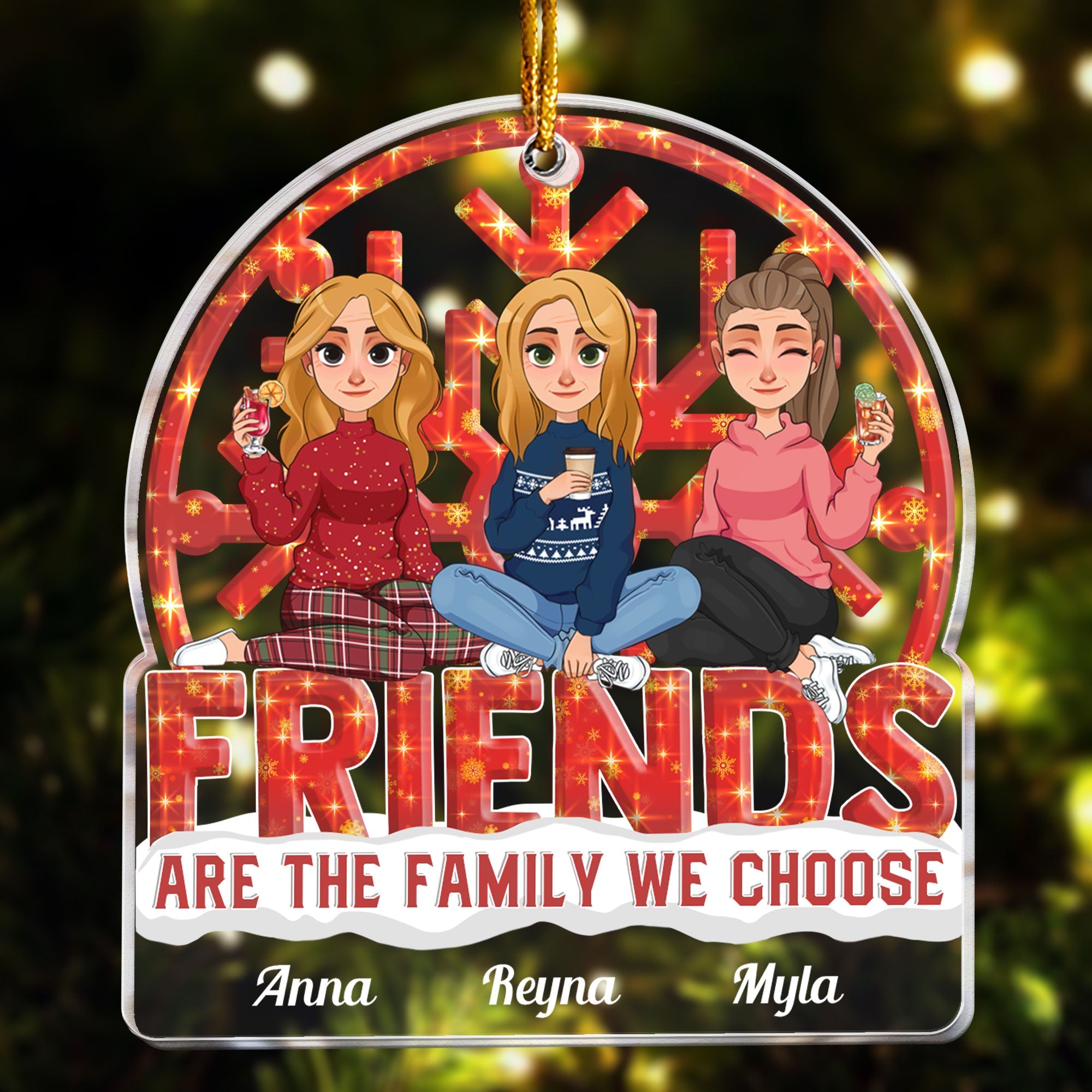 Friends Are The Family We Choose Red Christmas - Personalized Acrylic Ornament