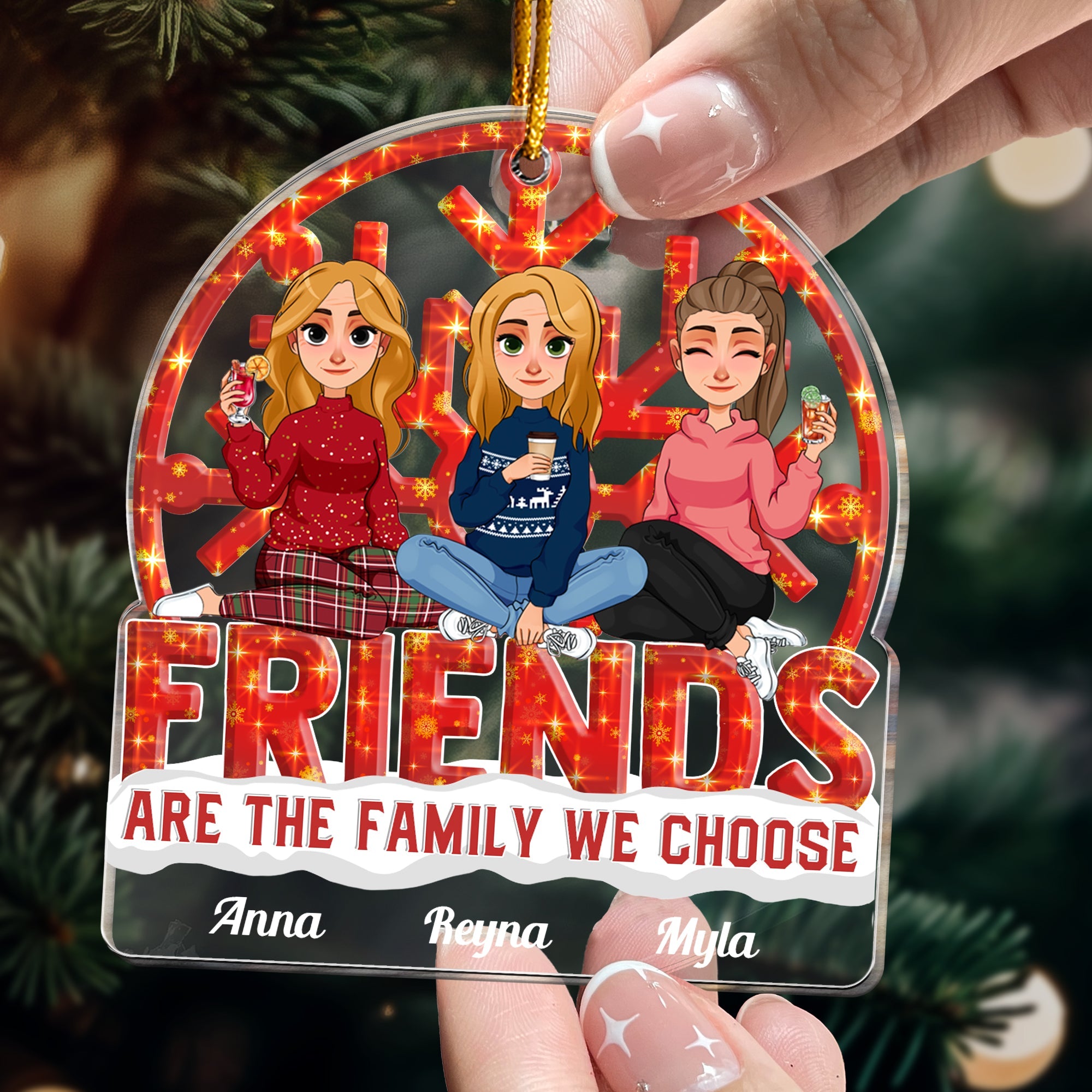 Friends Are The Family We Choose Red Christmas - Personalized Acrylic Ornament