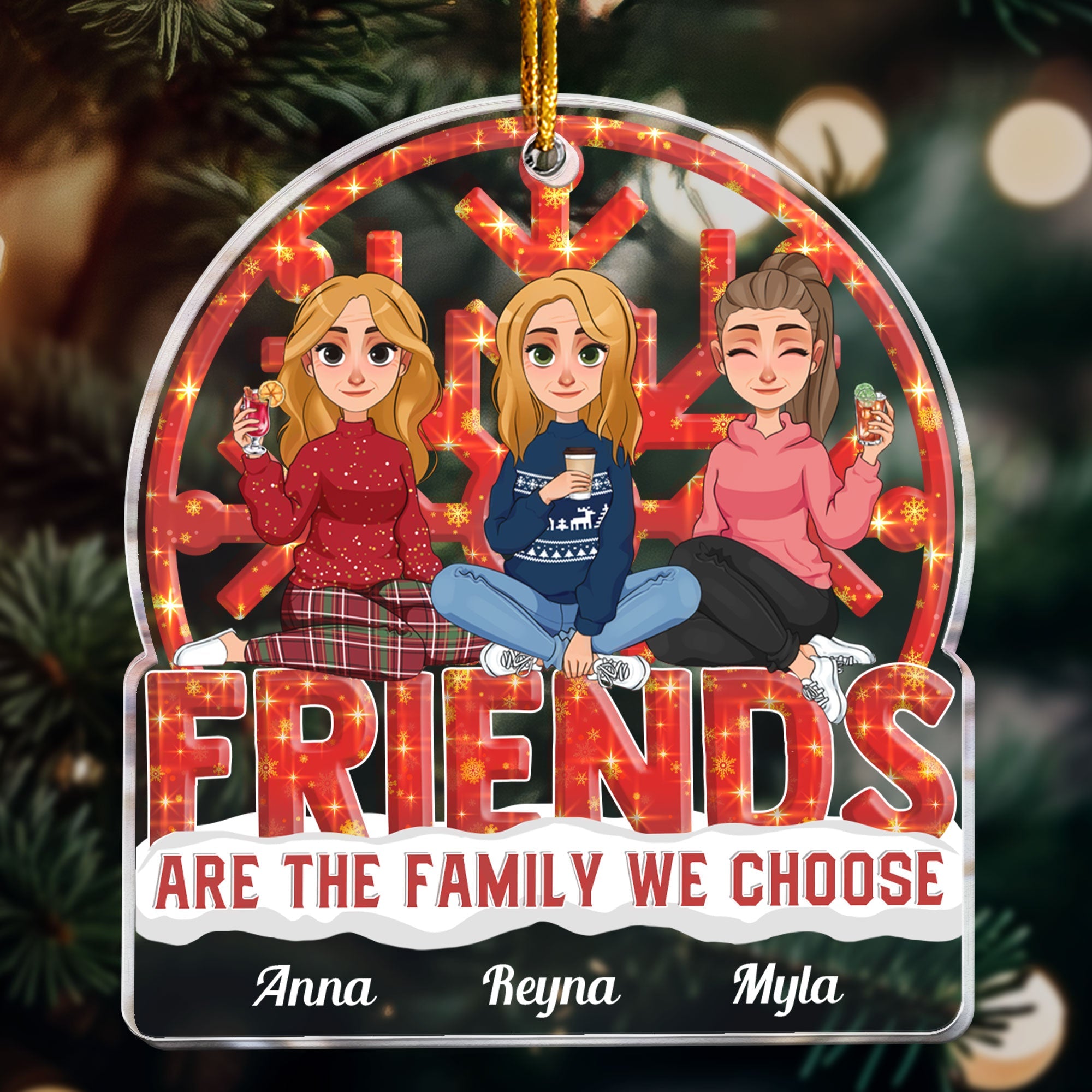 Friends Are The Family We Choose Red Christmas - Personalized Acrylic Ornament