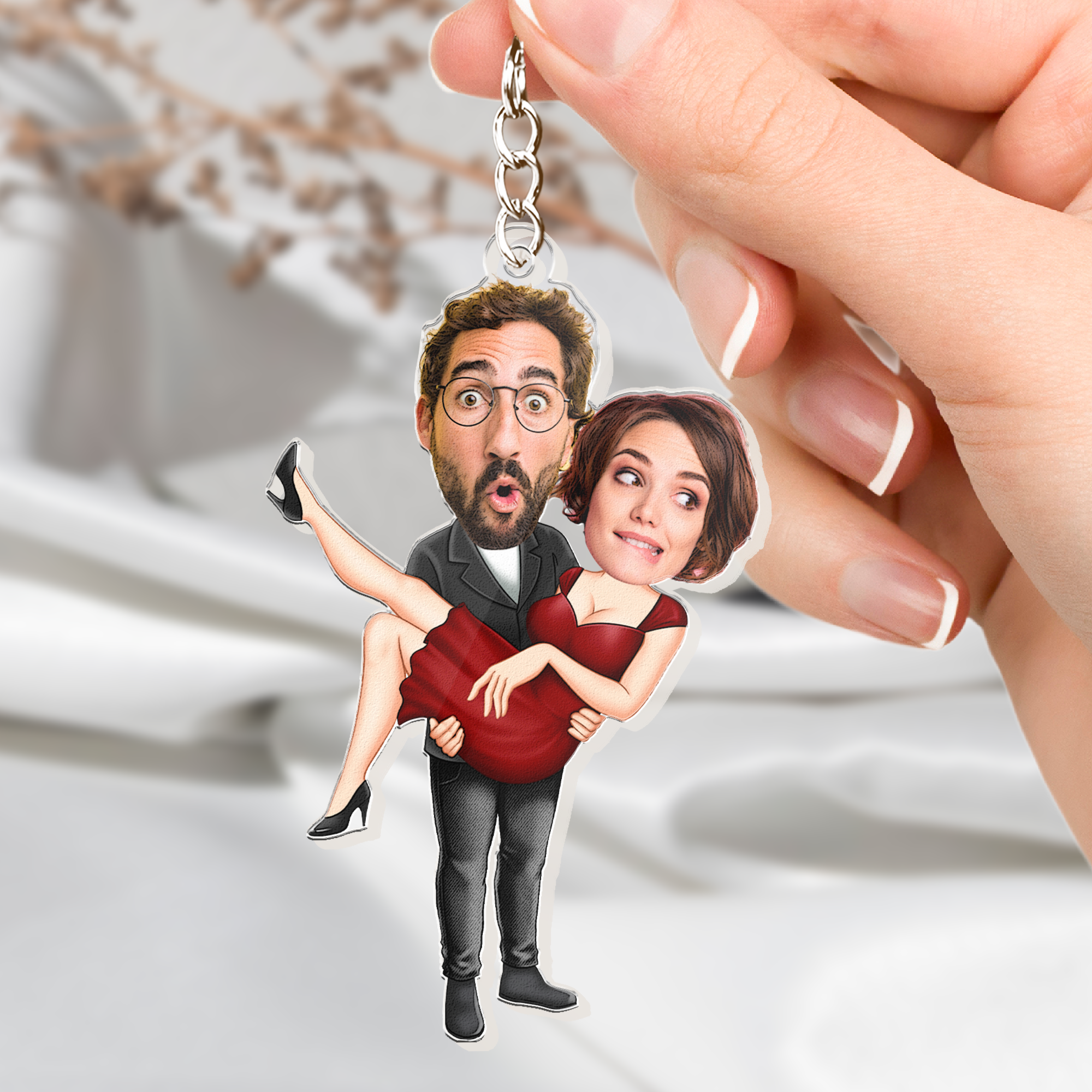 Funny Couple Keychain - Personalized Acrylic Photo Keychain - Valentine's Day Gifts For Her, Him