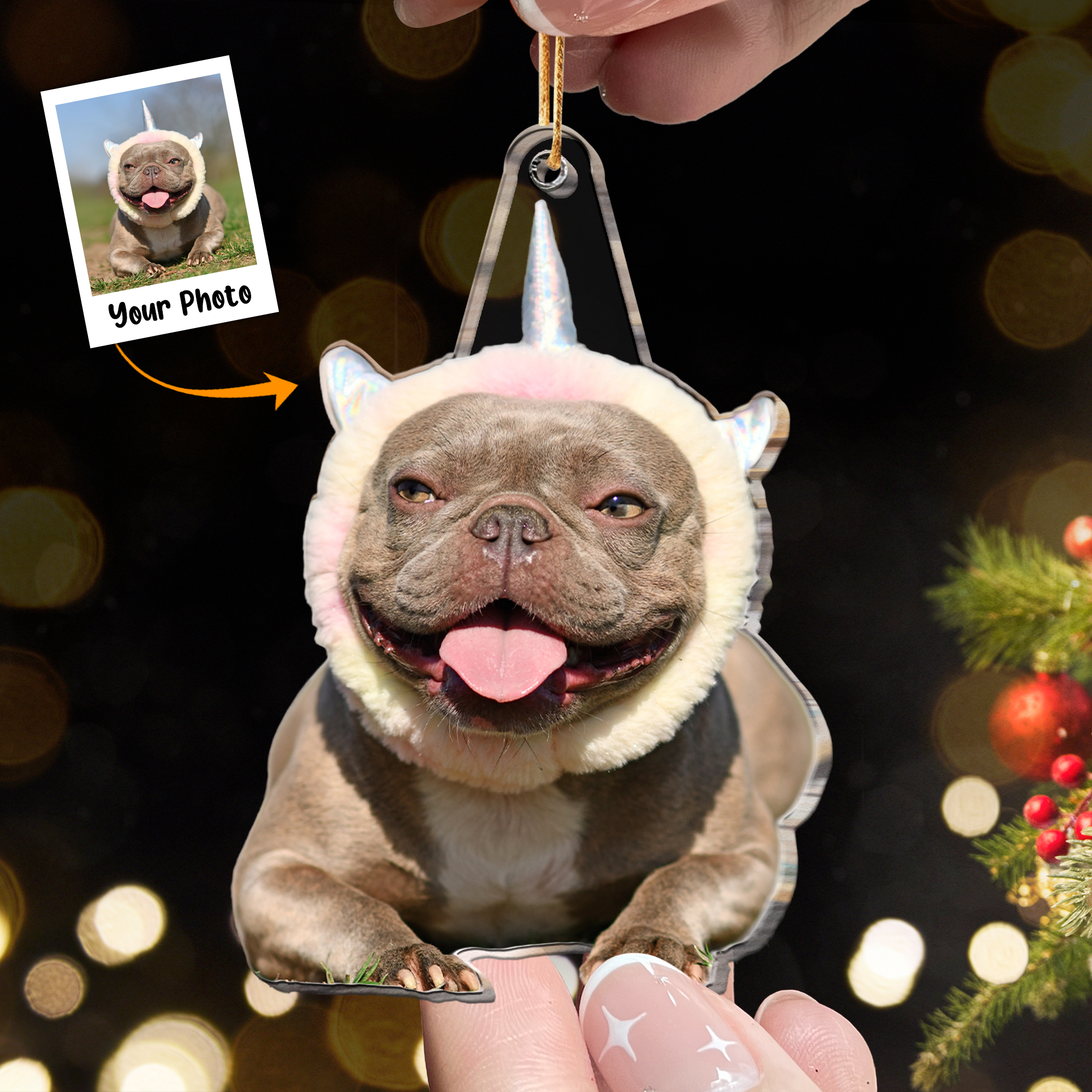 Funny Bulldog Ornament - Gift For Dog Lovers - Personalized Acrylic Photo Ornament