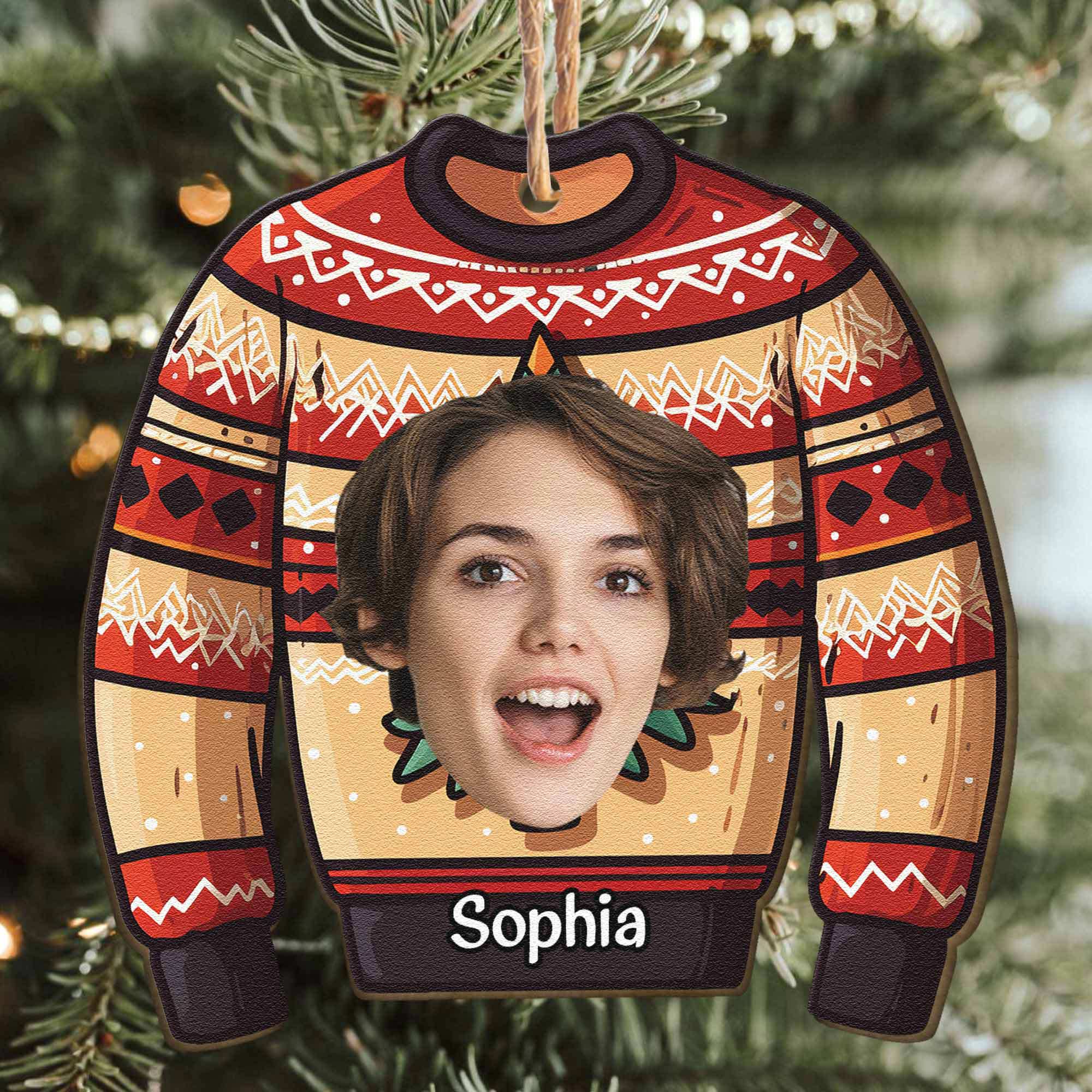 Funny Family Ugly Sweater - Personalized Wooden Photo Ornament