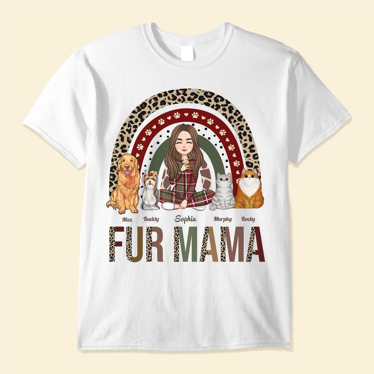 Fur Mama - Rainbow Version - Personalized Shirt - Christmas, New Year, Birthday Gift For Dog Mom, Cat Mom, Pet Lover, Pet Owner