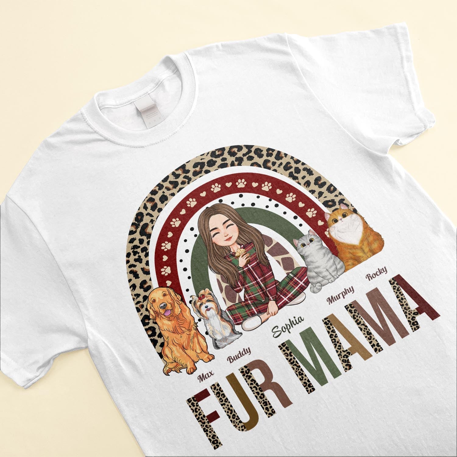 Fur Mama - Rainbow Version - Personalized Shirt - Christmas, New Year, Birthday Gift For Dog Mom, Cat Mom, Pet Lover, Pet Owner