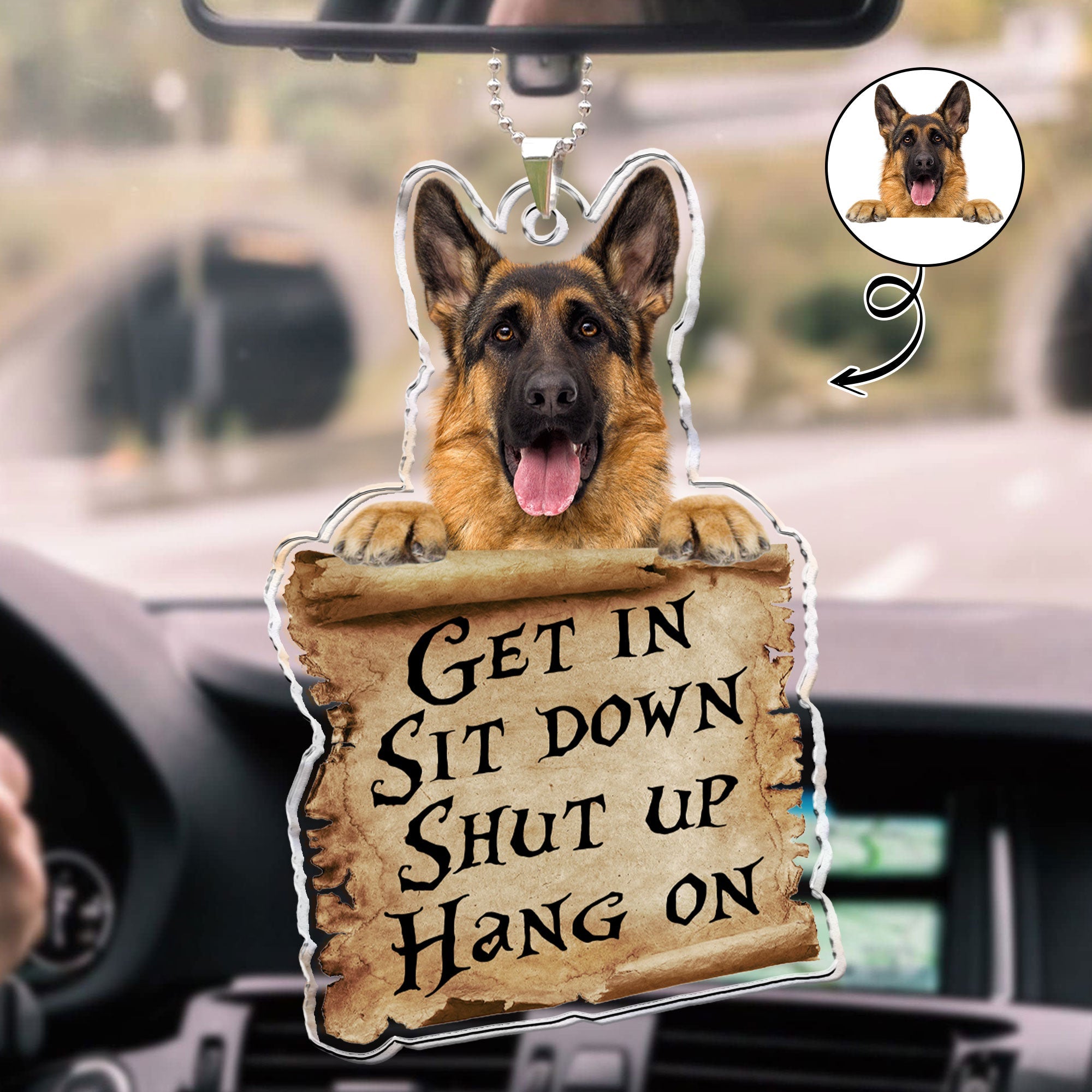 Get In Sit Down Shut Up Hang On - Personalized Photo Rear View Mirror Accessory