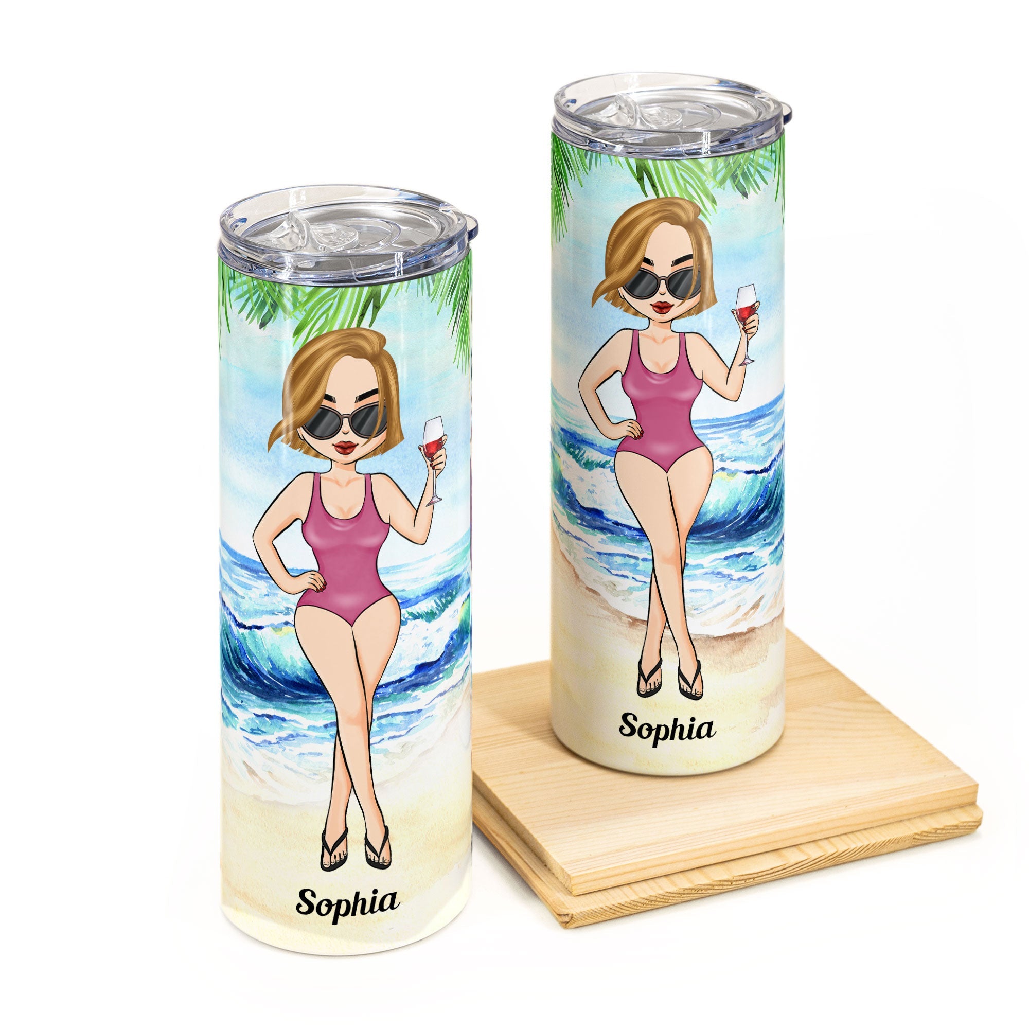 Girl At The Beach - Personalized Skinny Tumbler - Summer Gift For Her, Girl, Beach Lover, Vacation