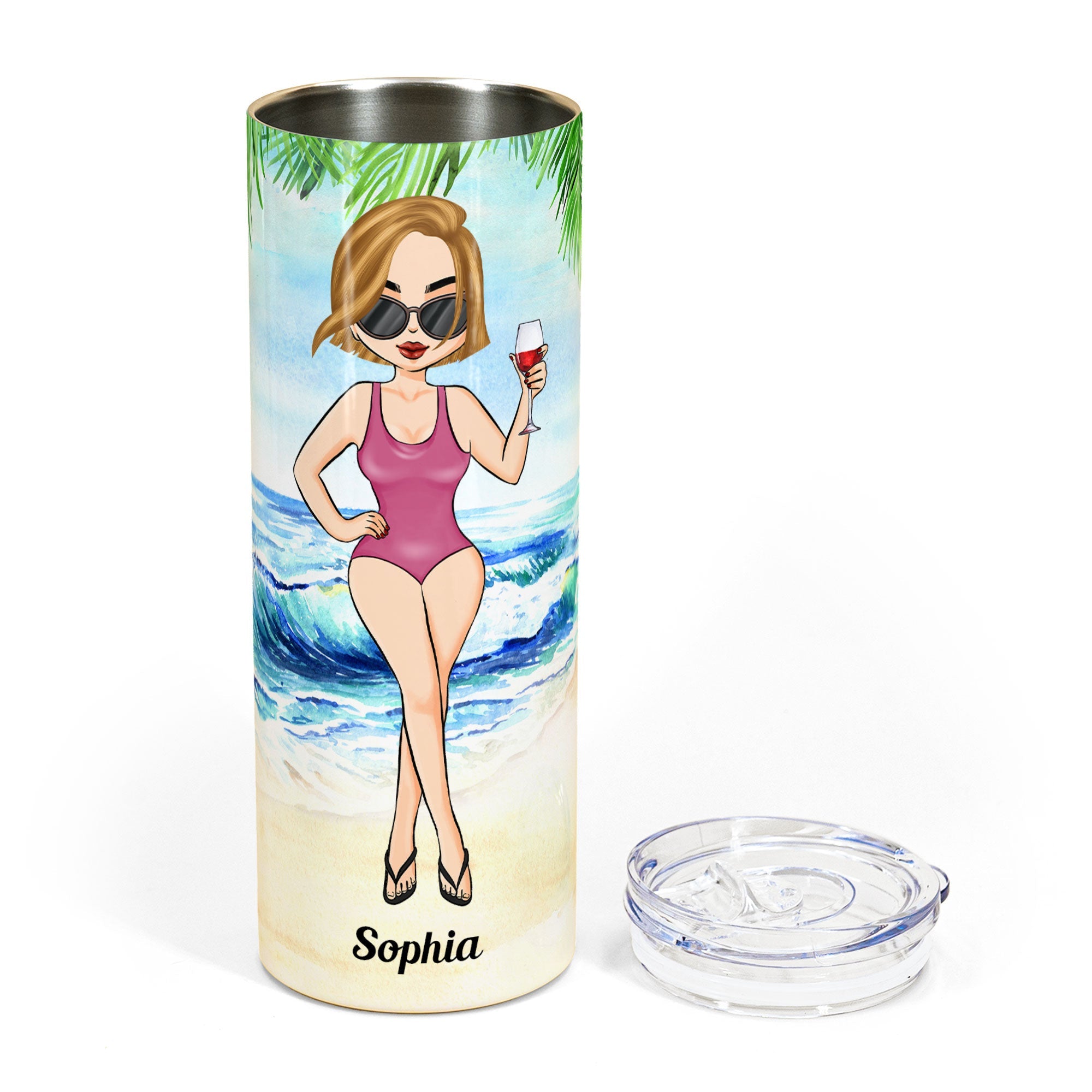 Girl At The Beach - Personalized Skinny Tumbler - Summer Gift For Her, Girl, Beach Lover, Vacation