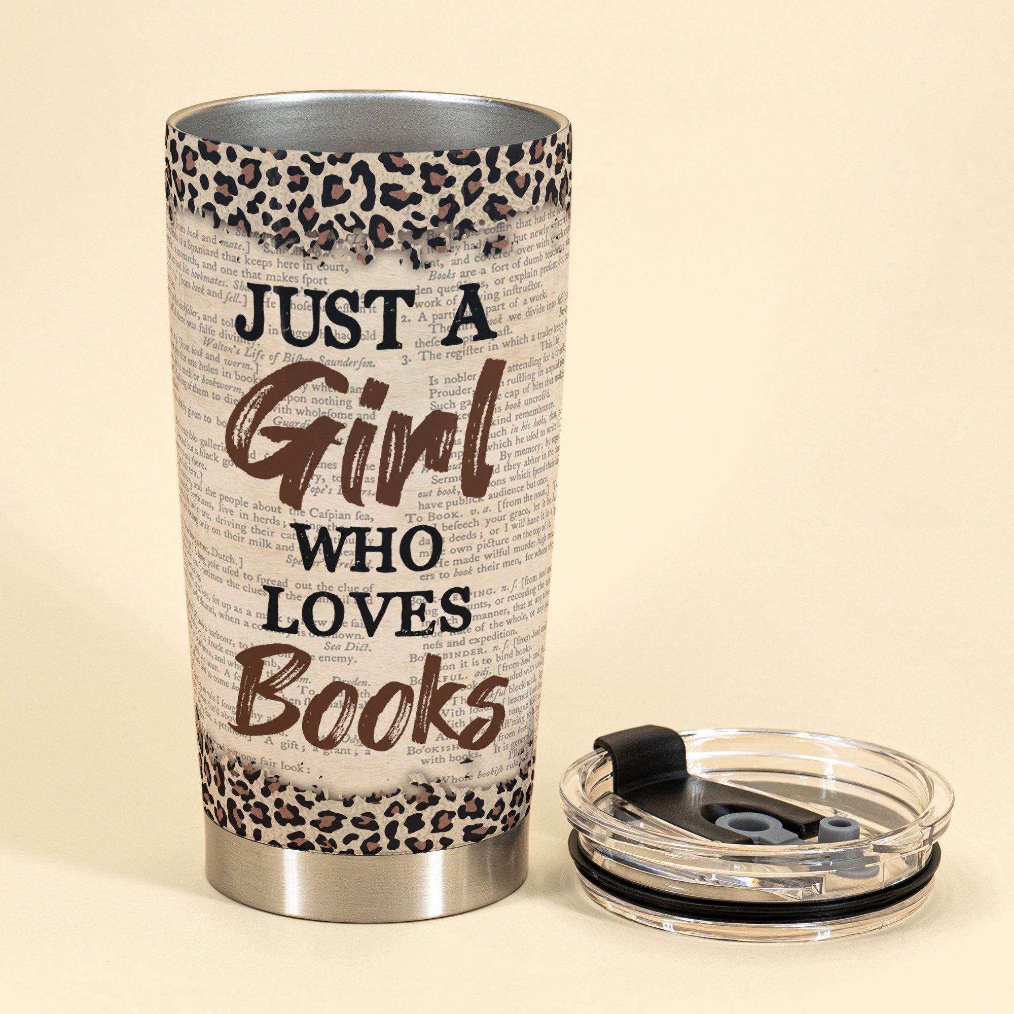 Girl Loves Books - Personalized Tumbler Cup - Birthday Gift For Book Lover, Bookworm - Leopard Girl