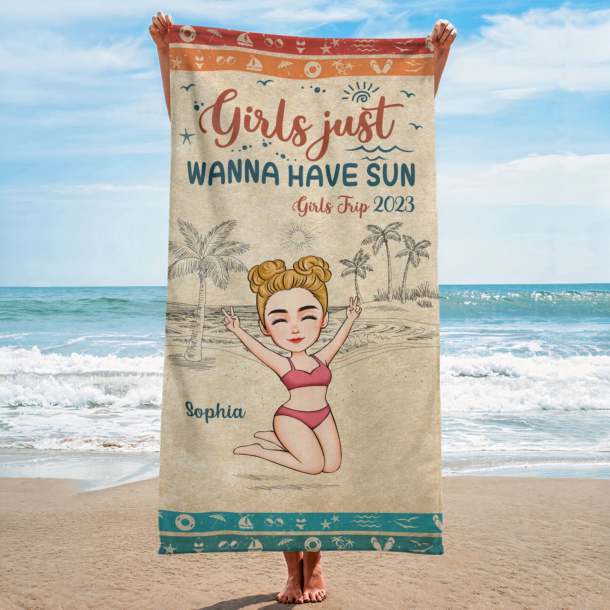 Girls Just Wanna Have Sun - Personalized Beach Towel