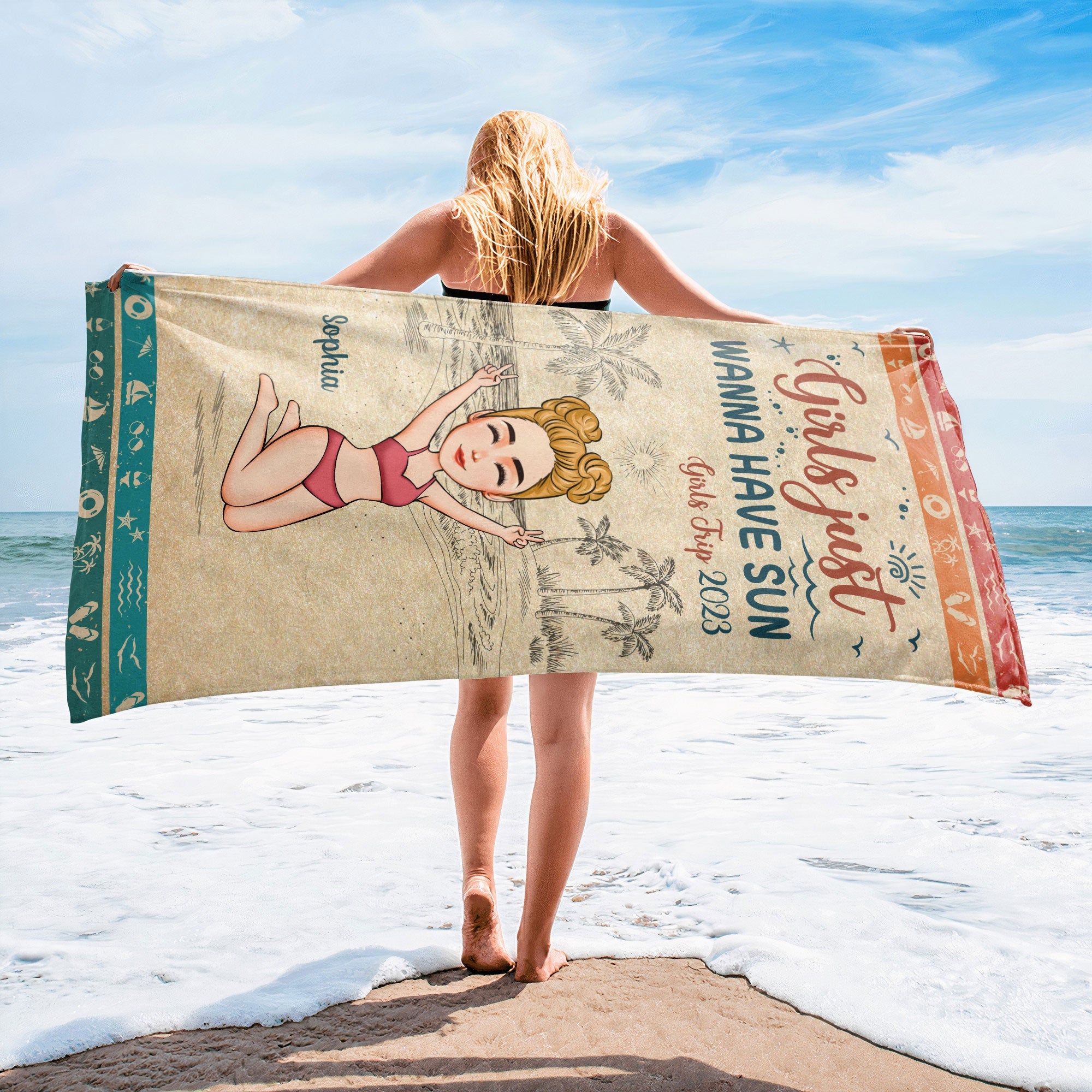 Girls Just Wanna Have Sun - Personalized Beach Towel