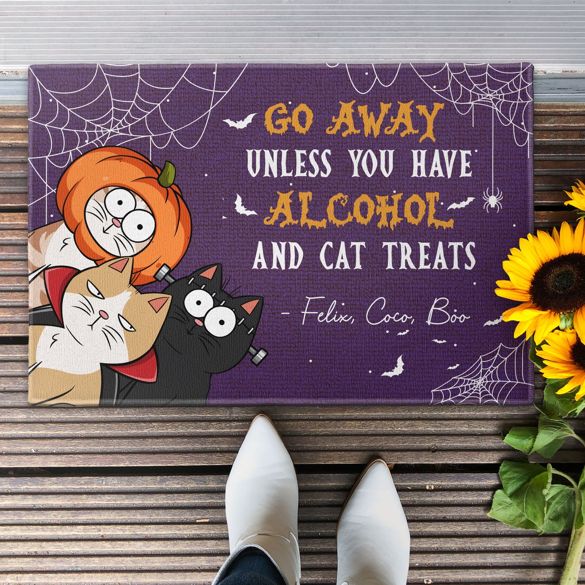 Go Away Unless You Brought Alcohol And Cat Treats Halloween Vibes - Personalized Doormat