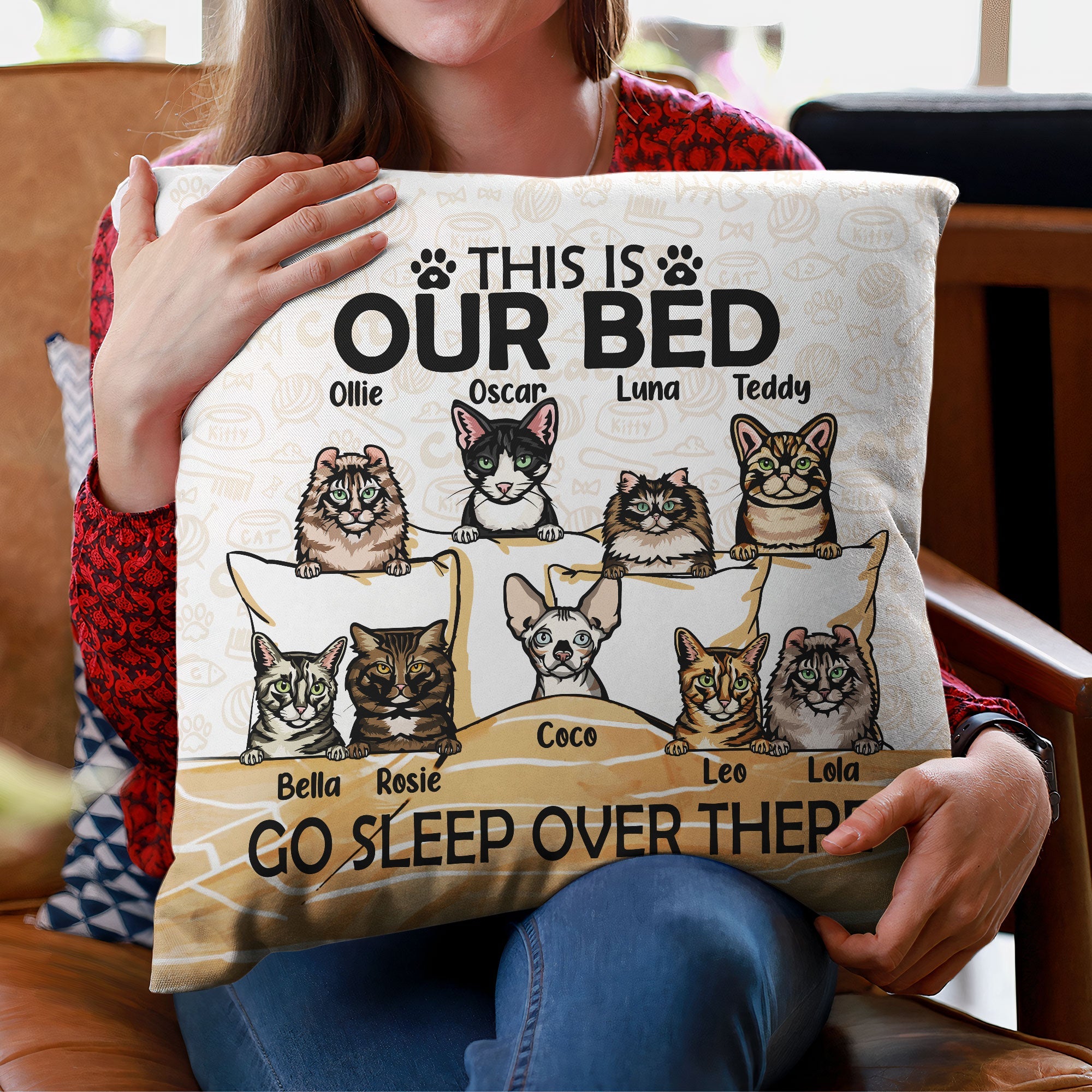 Go Sleep Over There - Personalized Pillow (Insert Included) - Birthday, Funny Gift For Cat Lovers, Cat Owners