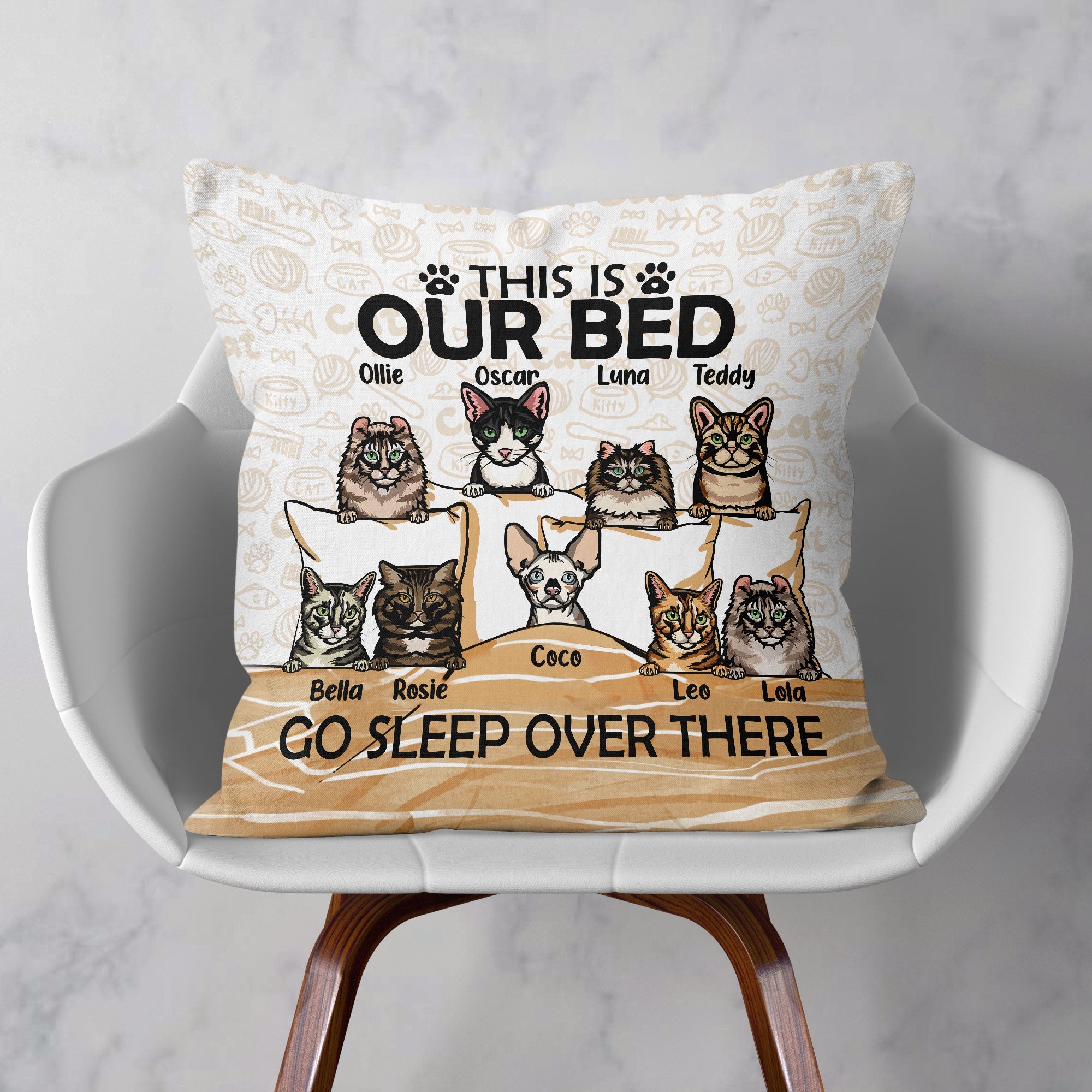 Go Sleep Over There - Personalized Pillow (Insert Included) - Birthday, Funny Gift For Cat Lovers, Cat Owners