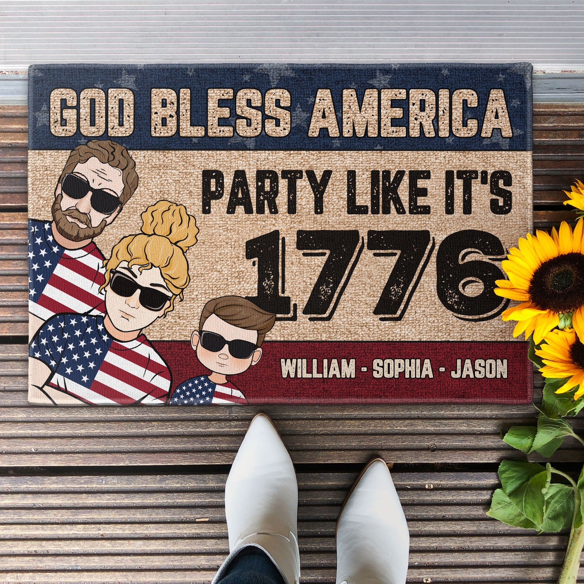 God Bless America - Personalized Doormat