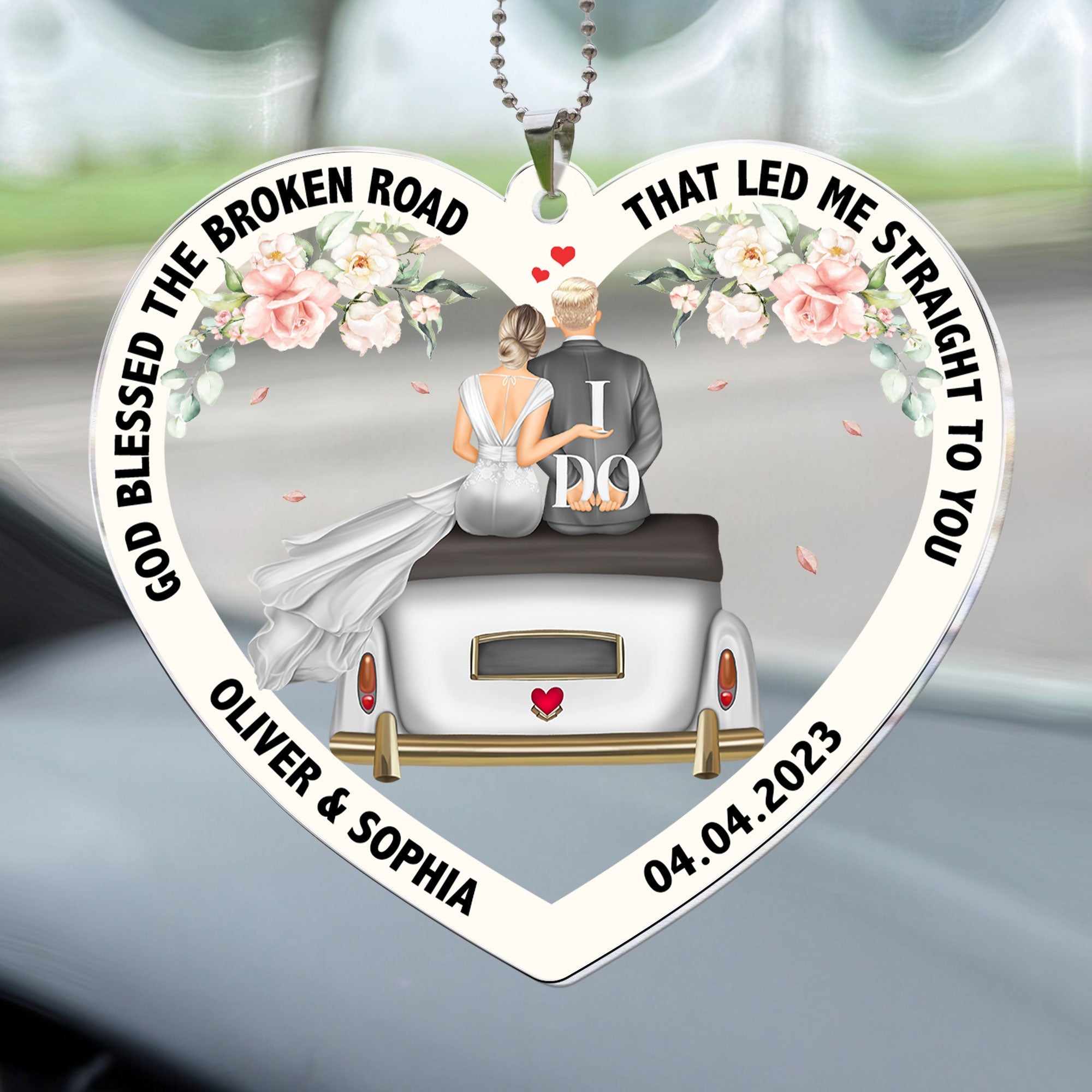 God Blessed The Broken Road - Personalized Rear View Mirror Accessory