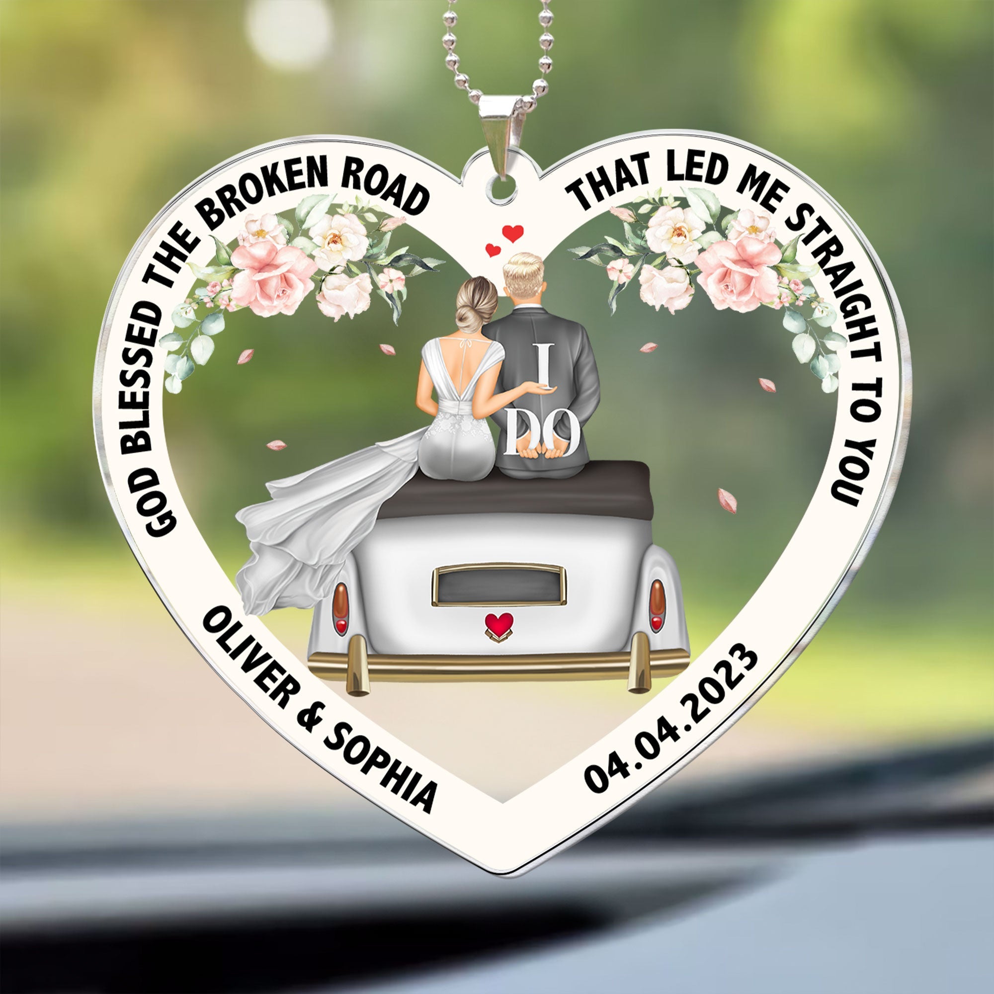 God Blessed The Broken Road - Personalized Rear View Mirror Accessory