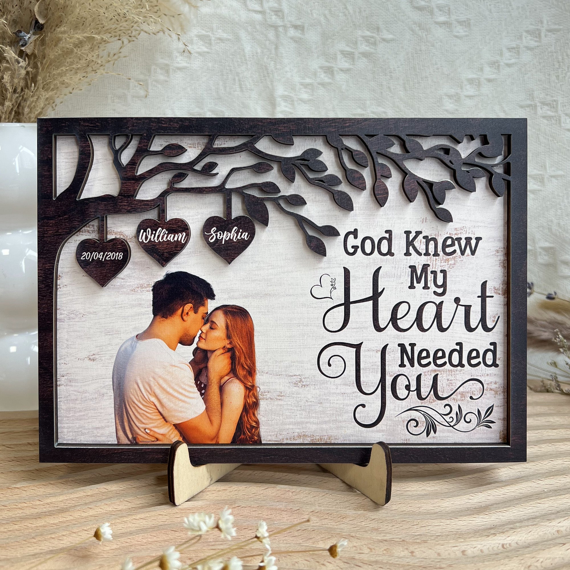 God Gave Me You Couples - Personalized Wooden Photo Plaque - Birthday Gifts For Her, Him