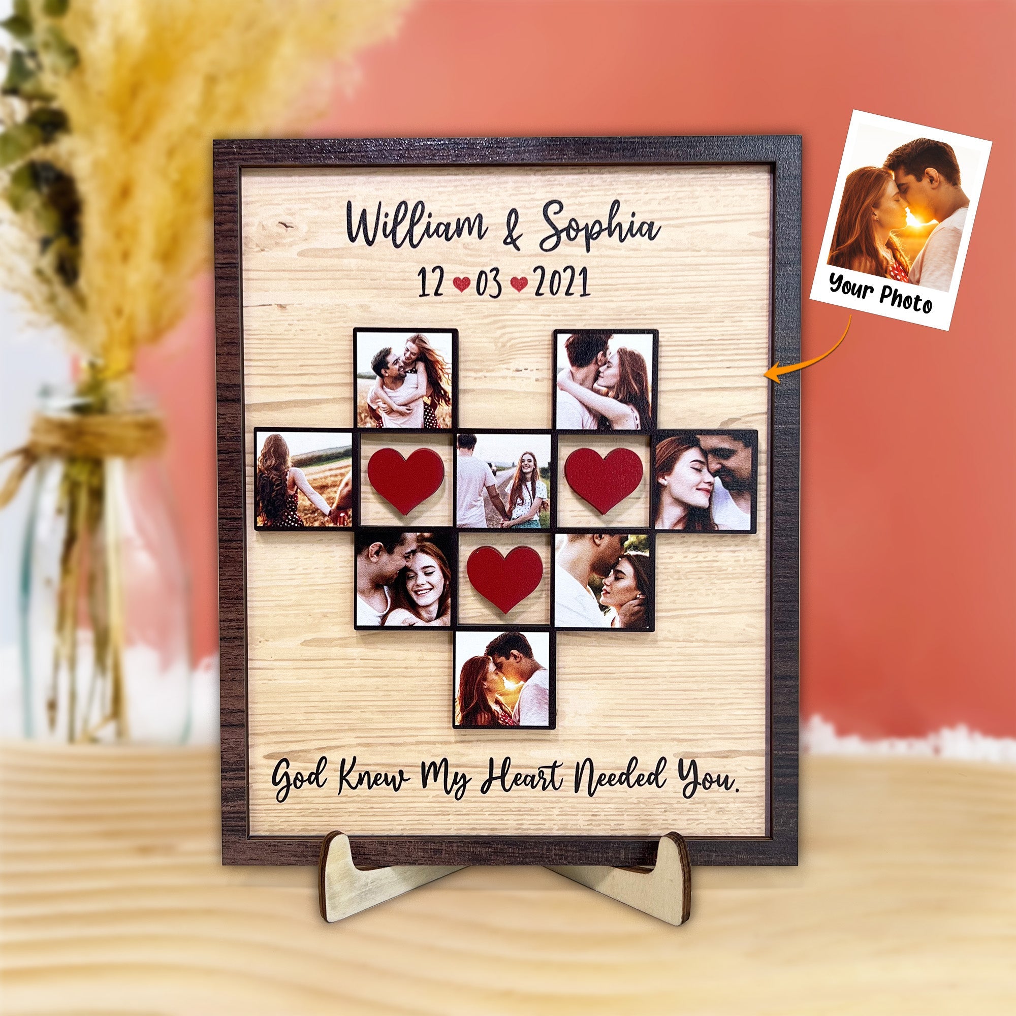 God Knew My Heart Needed You Couples Anniversary - Personalized Wooden Photo Plaque