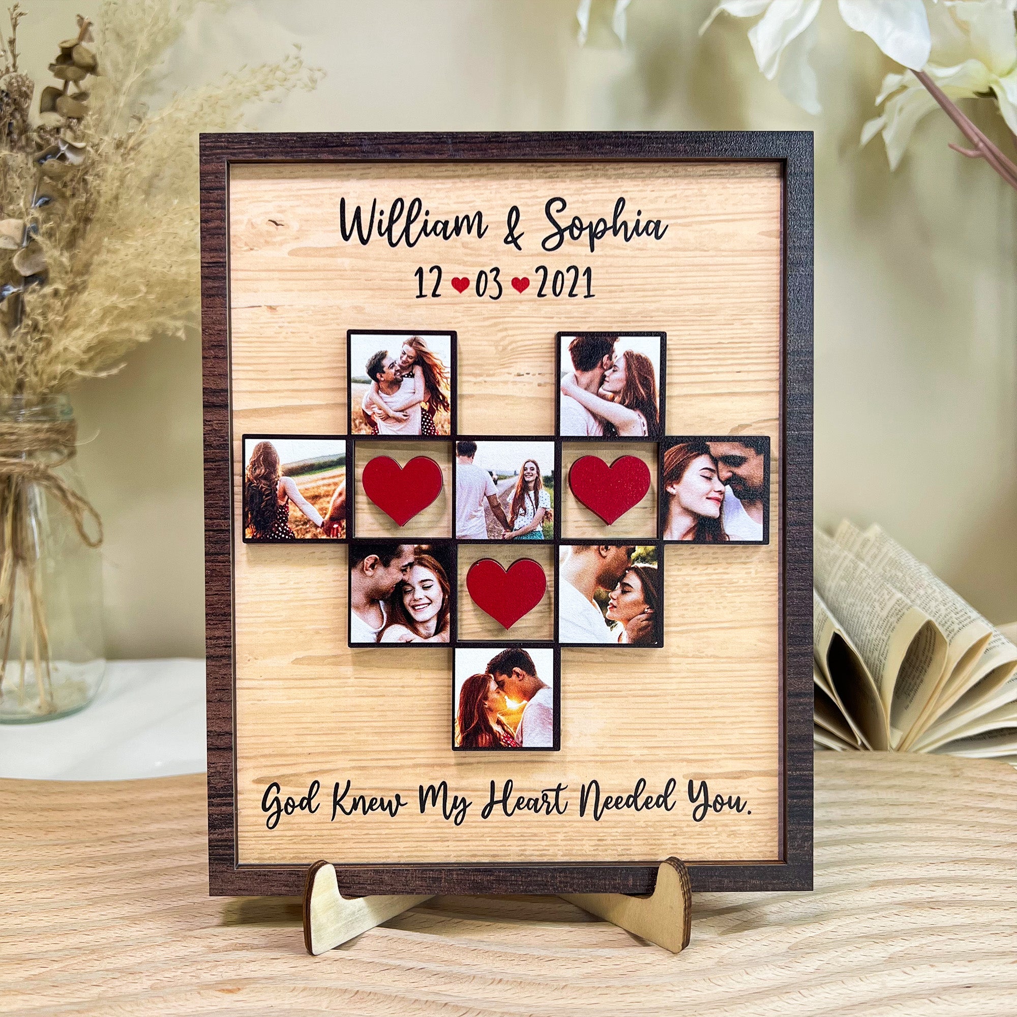 God Knew My Heart Needed You Couples Anniversary - Personalized Wooden Photo Plaque