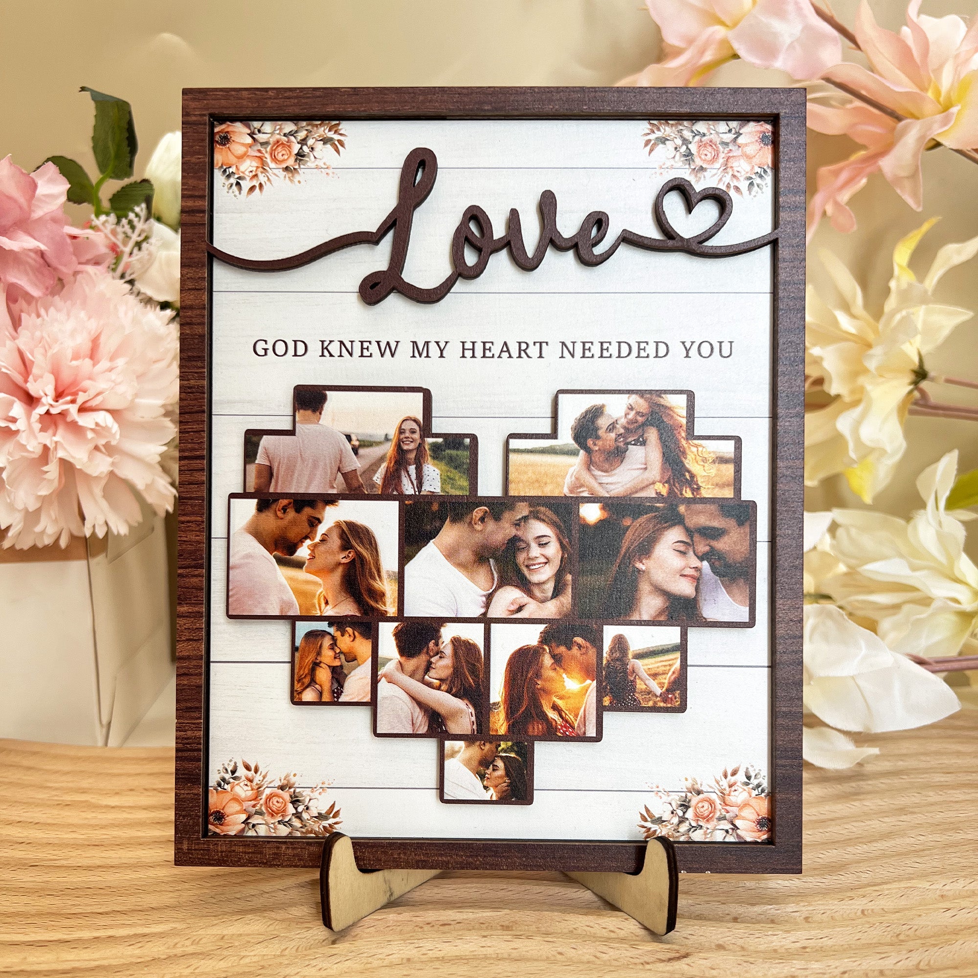 God Knew My Heart Needed You - Personalized Wooden Photo Plaque