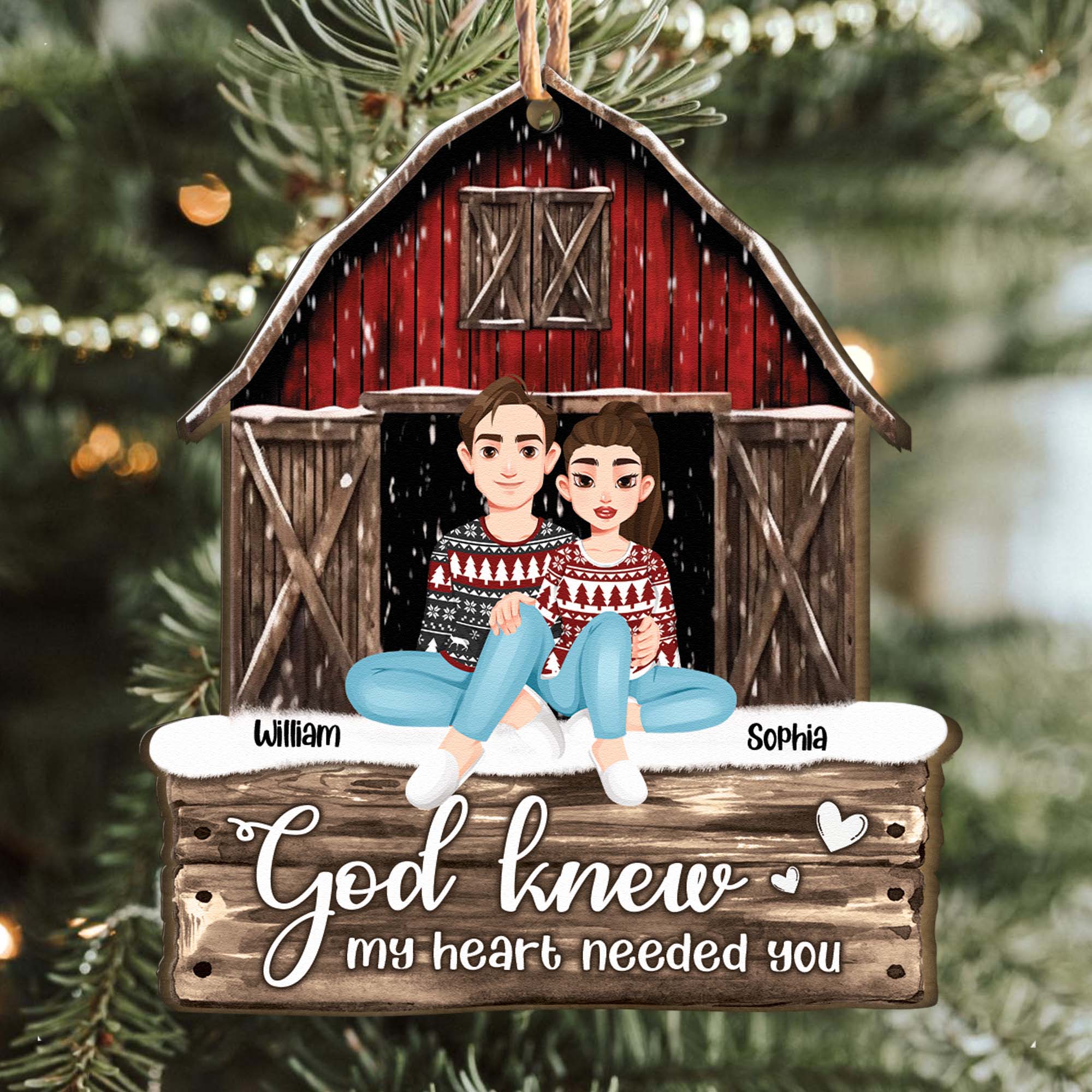 God Knew My Heart Needed You Red Barn - Personalized Wooden Ornament