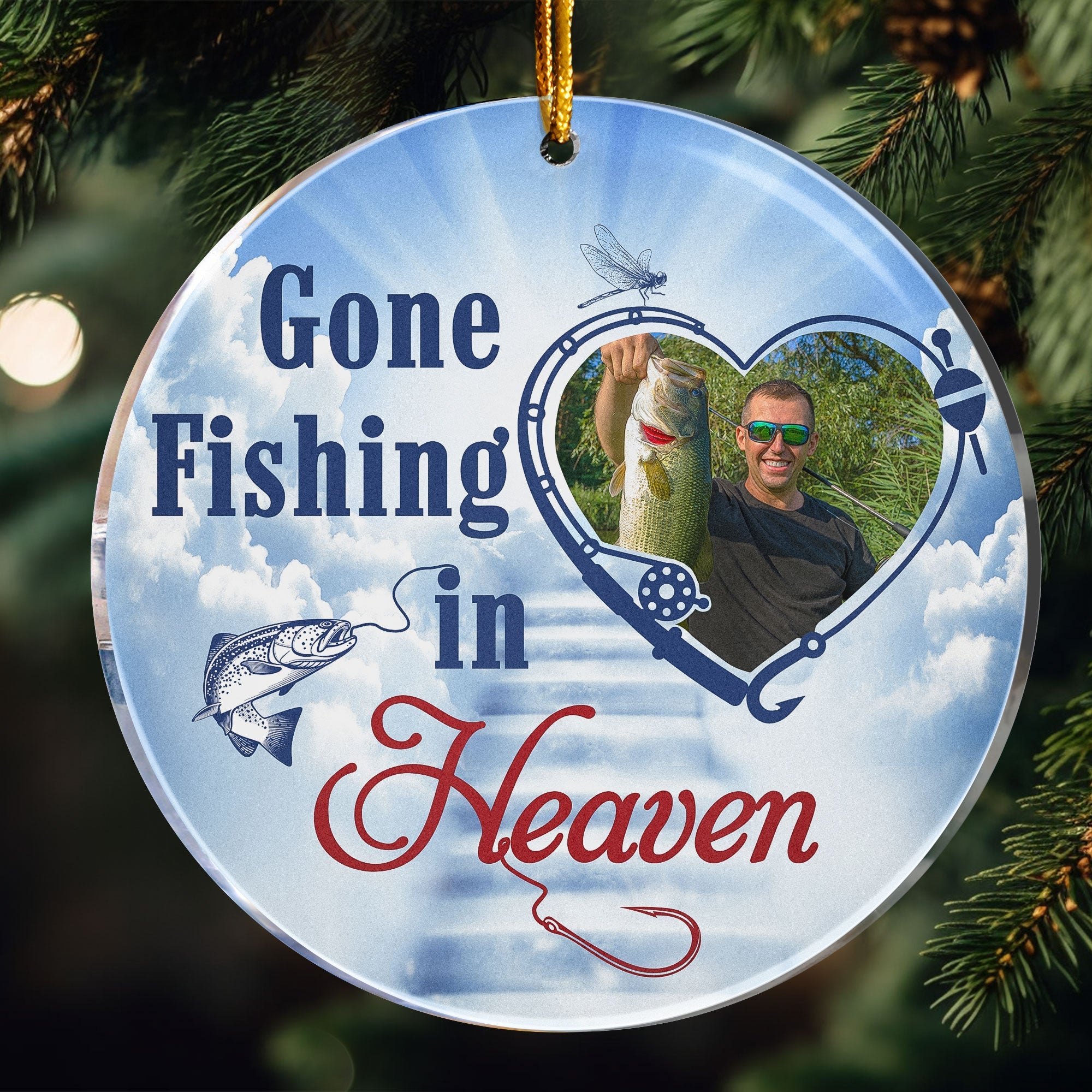 Gone Fishing In Heaven - Personalized Acrylic Photo Ornament