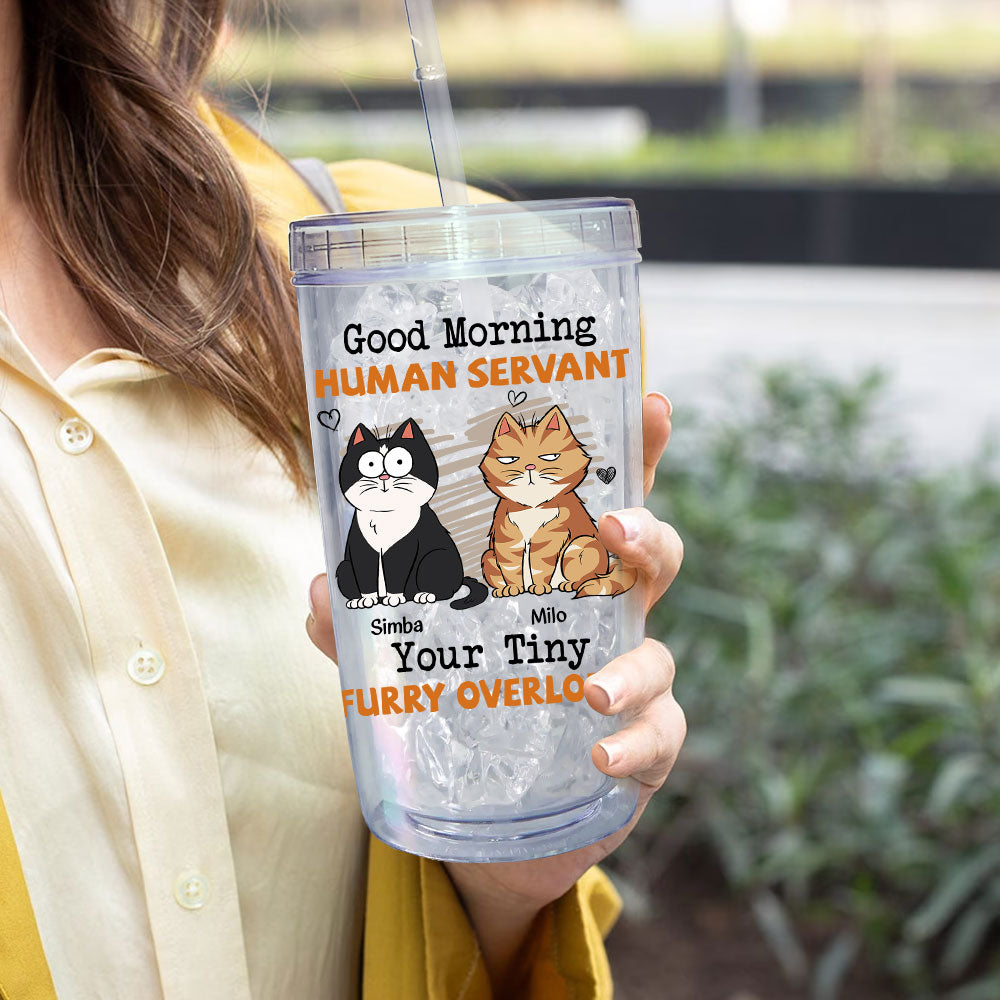 Good Morning Human Servant 2 - Personalized Acrylic Tumbler With Straw