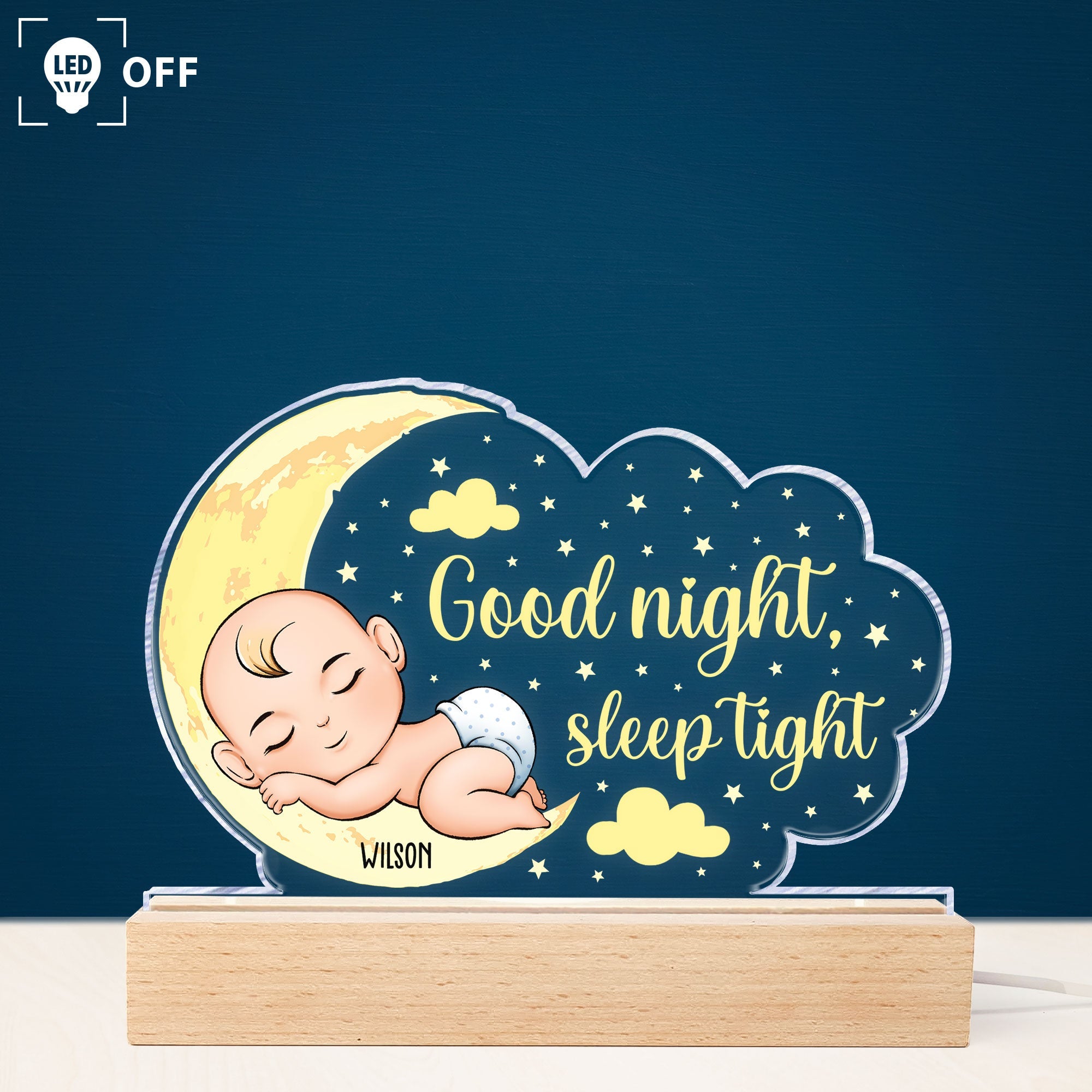 Good Night Sleep Tight - Personalized 3D LED Light Wooden Base