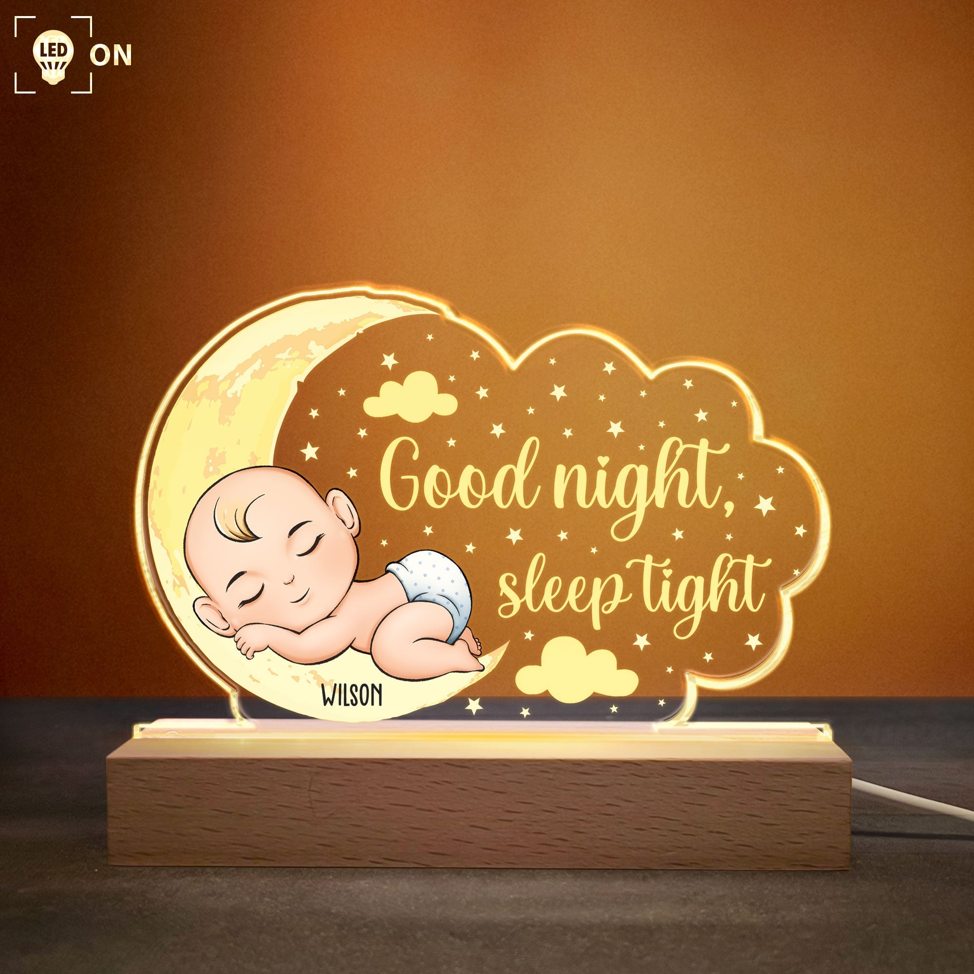 Good Night Sleep Tight - Personalized 3D LED Light Wooden Base