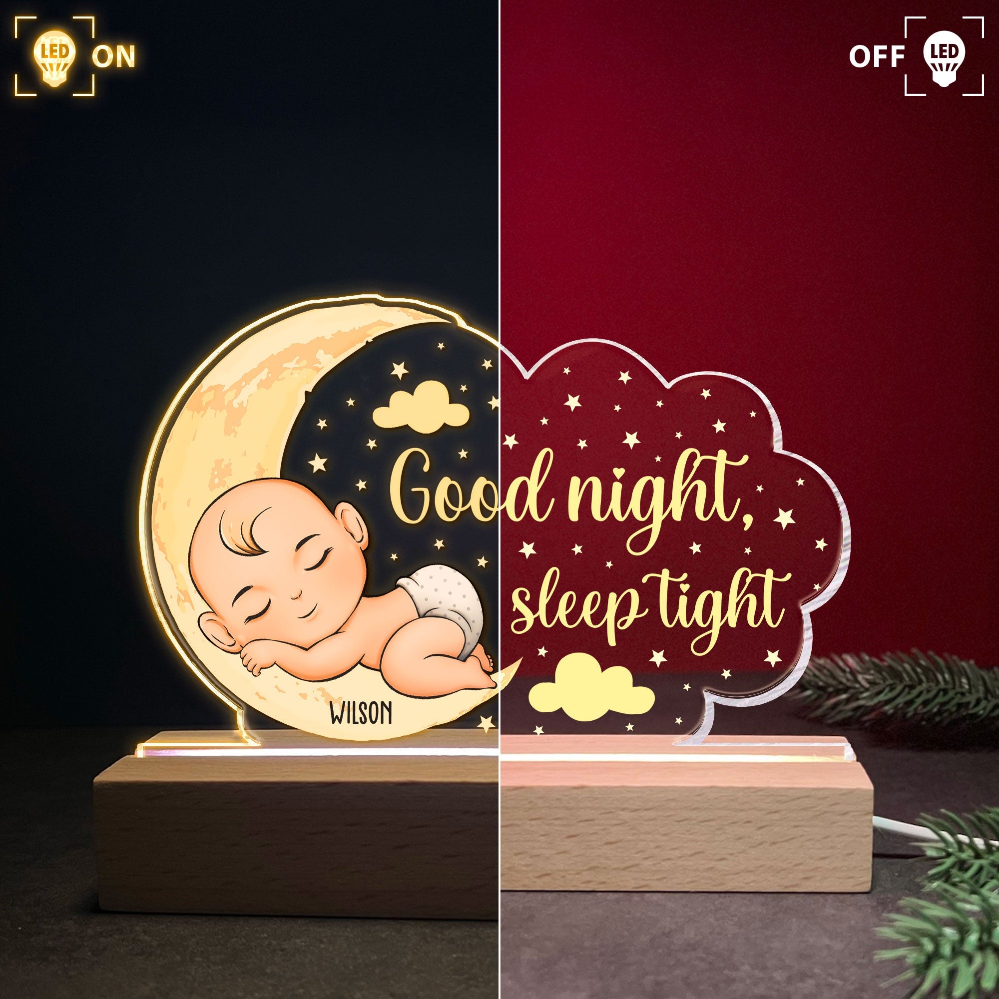 Good Night Sleep Tight - Personalized 3D LED Light Wooden Base