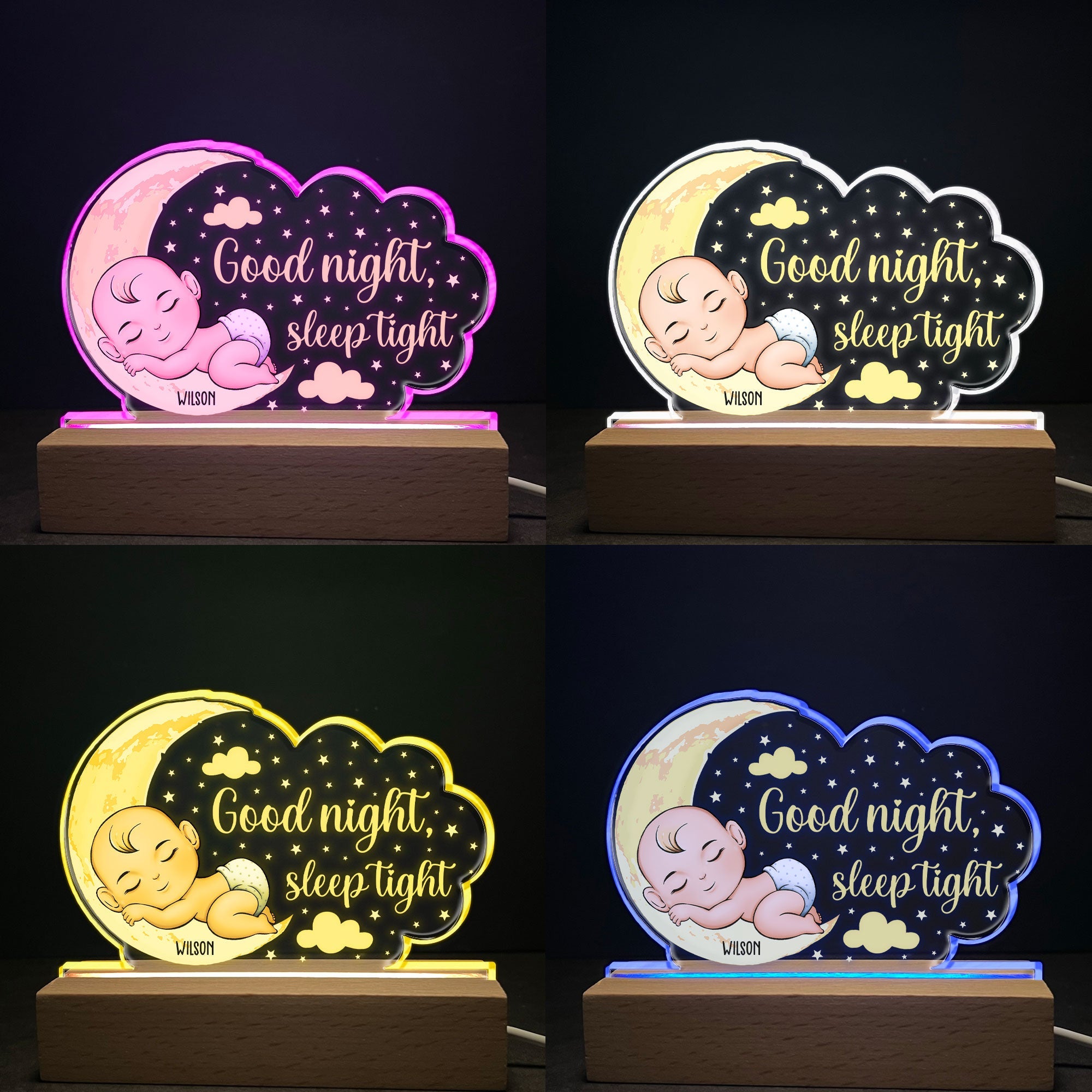 Good Night Sleep Tight - Personalized 3D LED Light Wooden Base