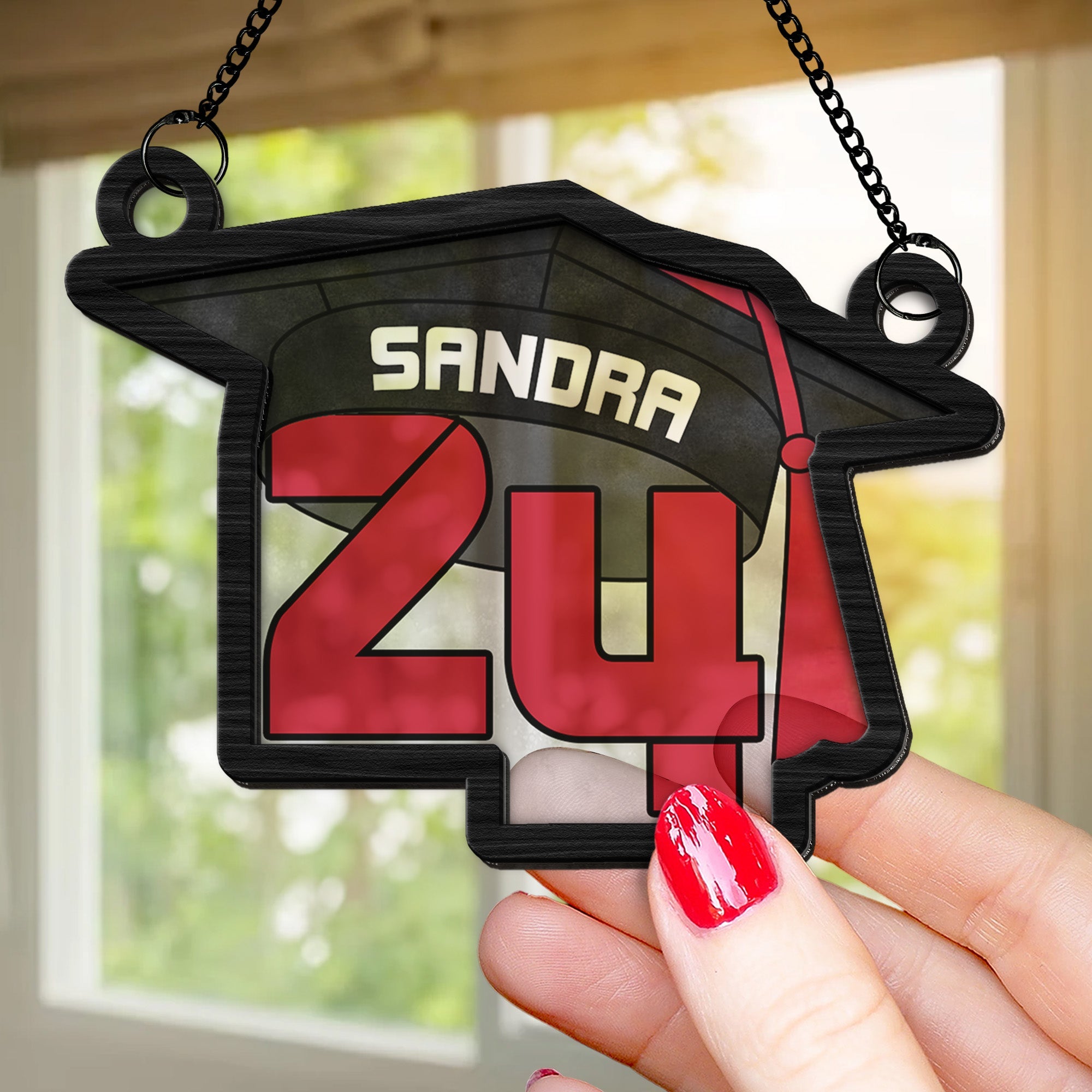 Graduate Cap - Gift For Graduation - Personalized Window Hanging Suncatcher Ornament