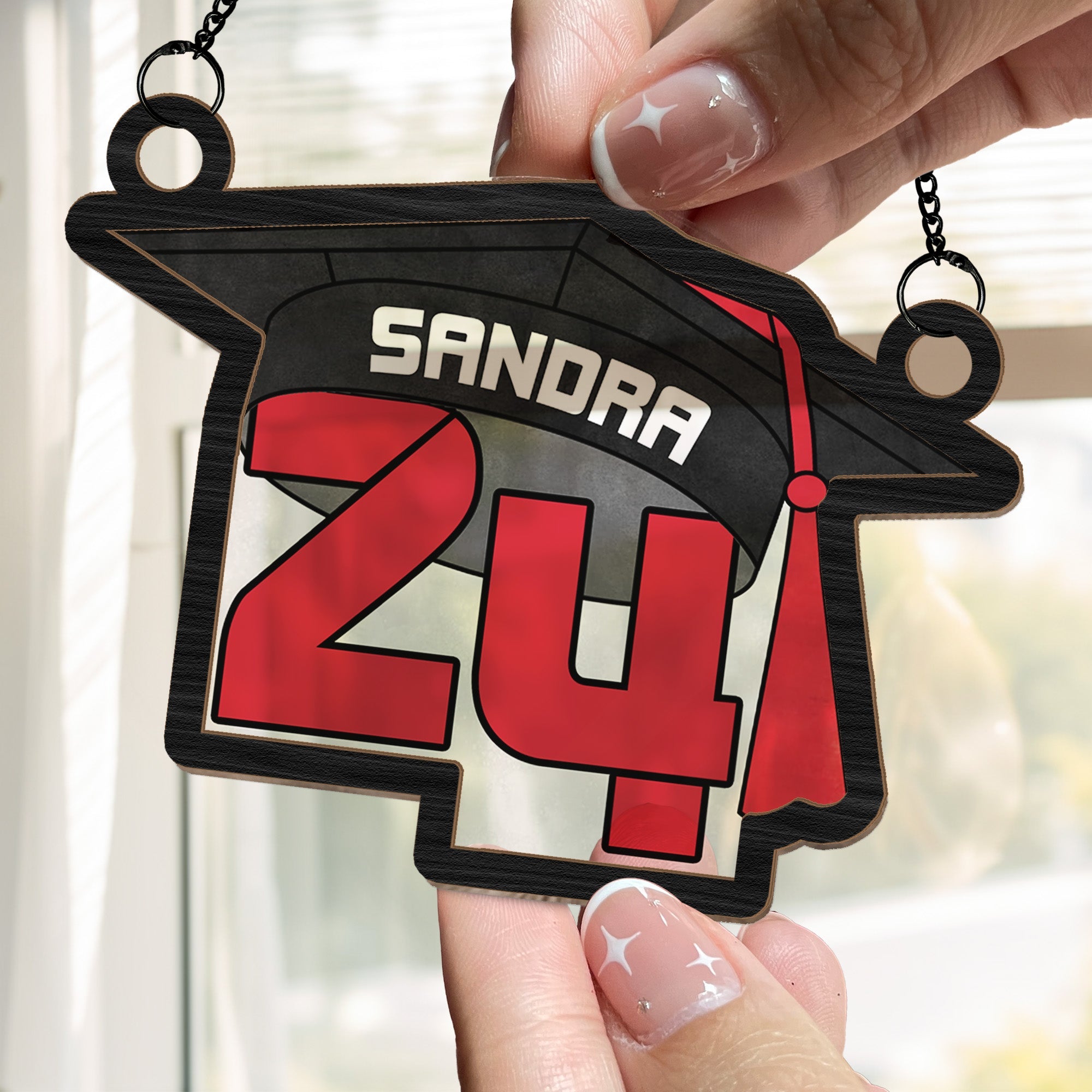 Graduate Cap - Gift For Graduation - Personalized Window Hanging Suncatcher Ornament